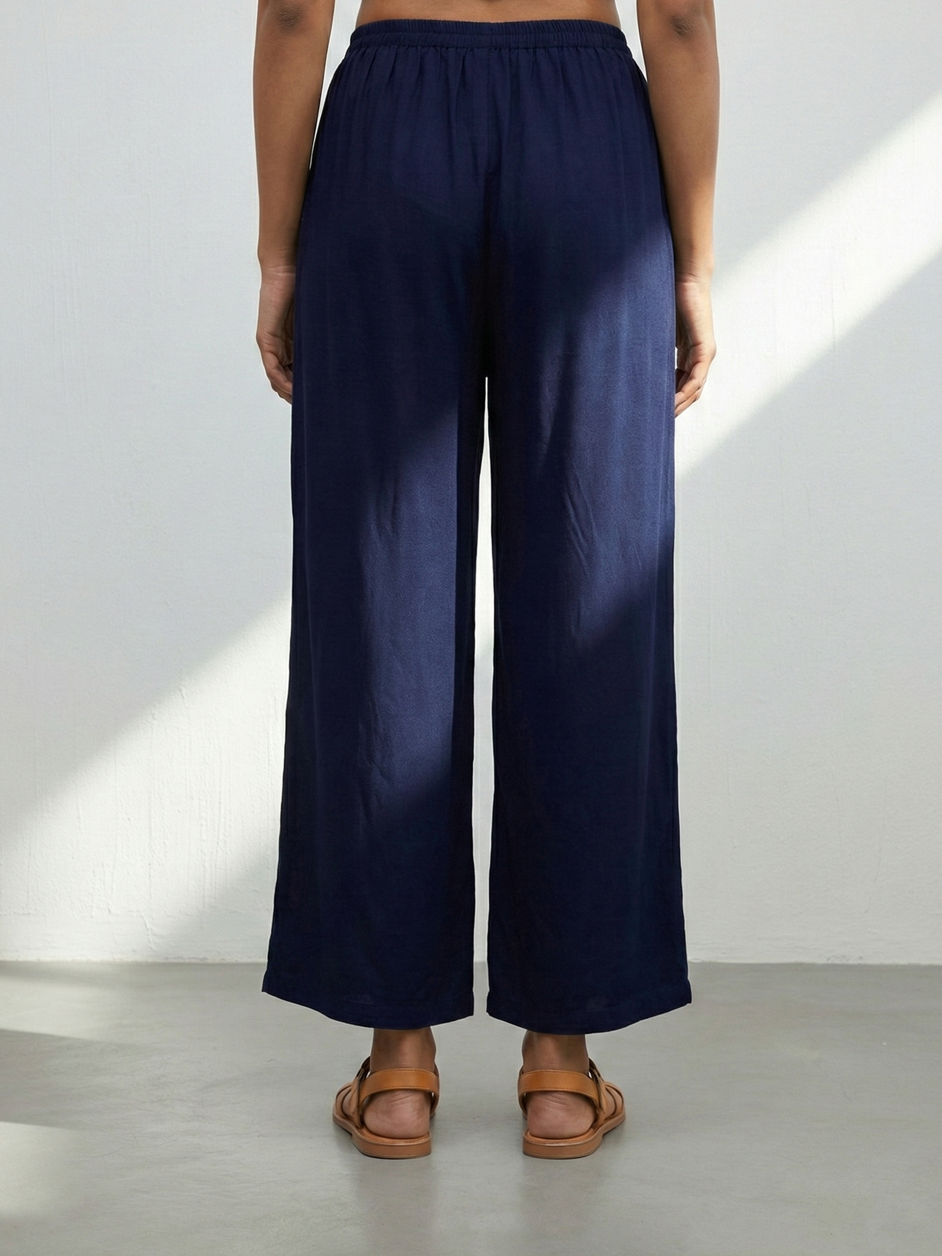 Navy Plain Single Pocket Palazzo For Women