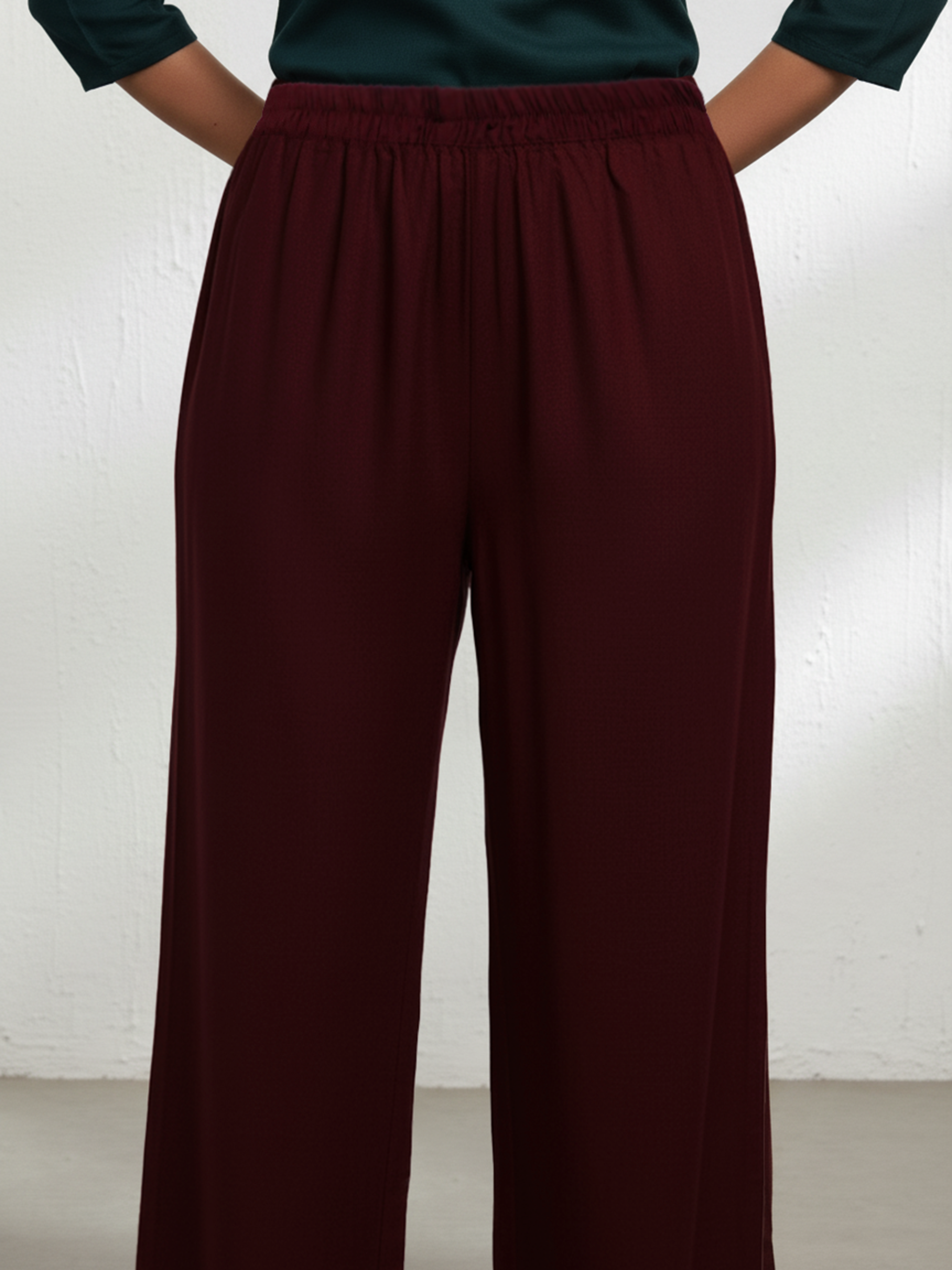Maroon Plain Single Pocket Palazzo For Women
