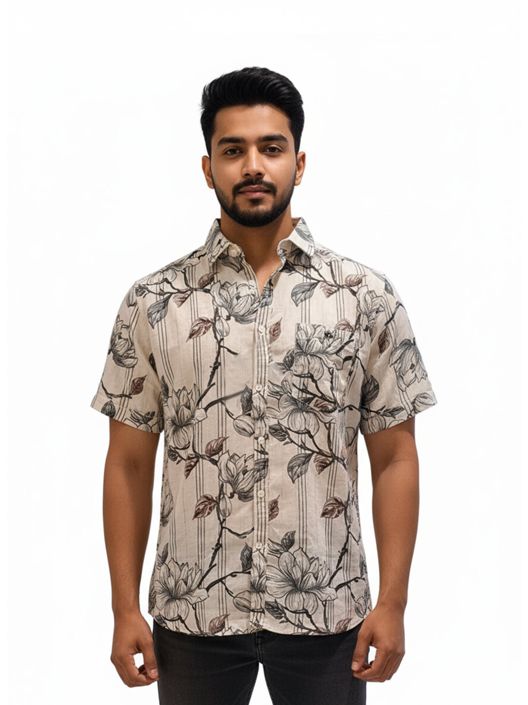 Beige Base With Multi Colour Gents Shirt