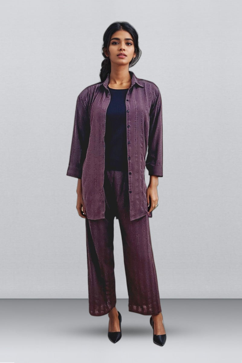 Dark Onion Pink & Black Color Chiffon Mix &  Banyan Cloth Cord Set
