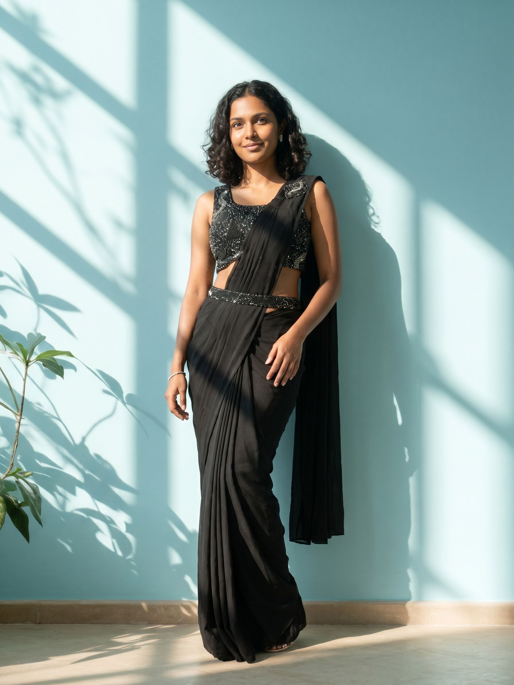 Georgette Black Designer Sequins Work Ready to Wear Saree