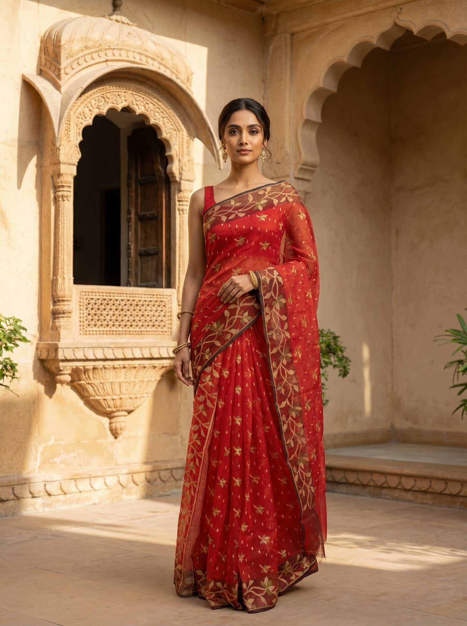 vibrant Red Cotton Saree
