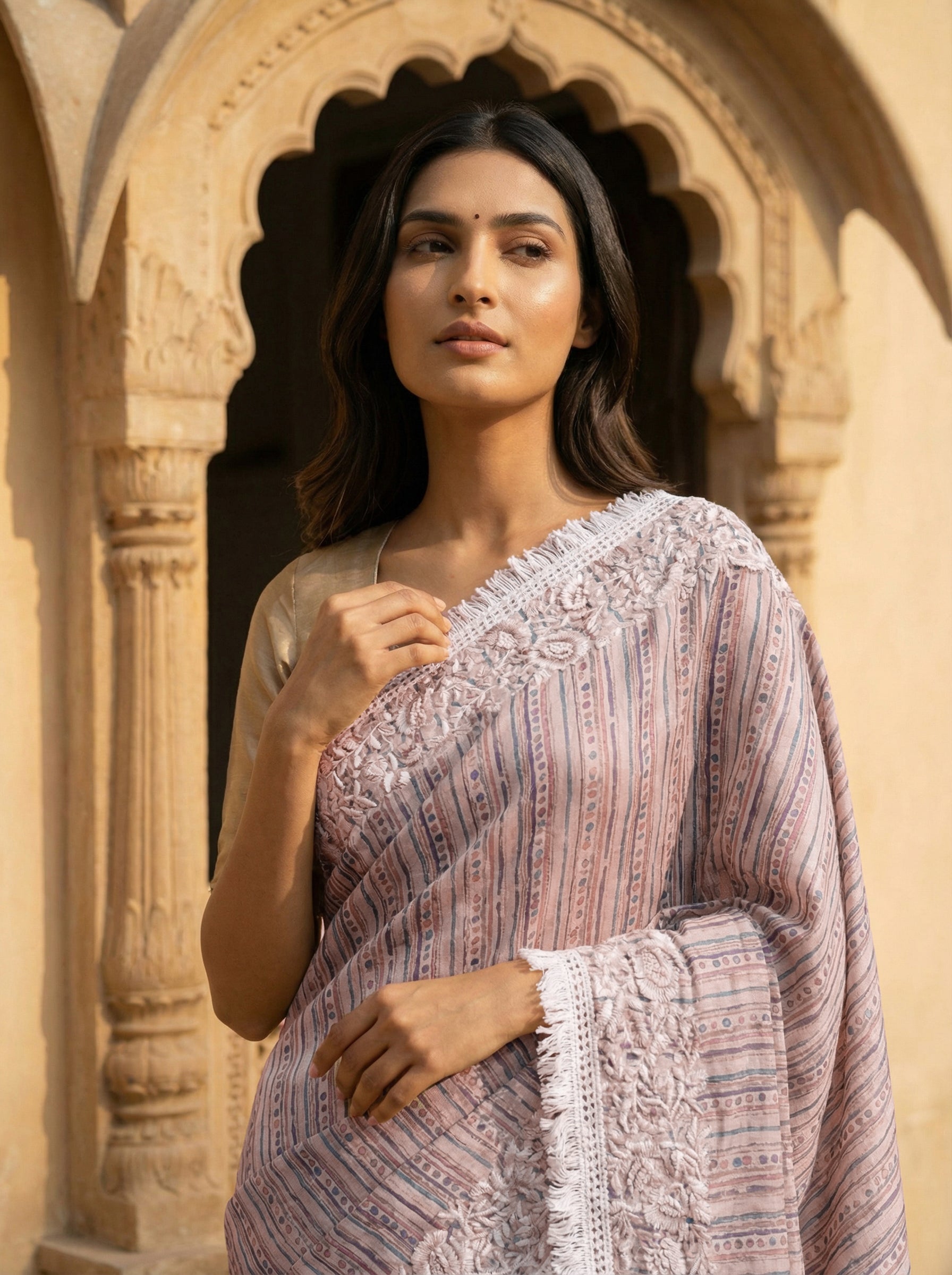 Semi Jute Heritage Multicolour Striped Ethnic Saree