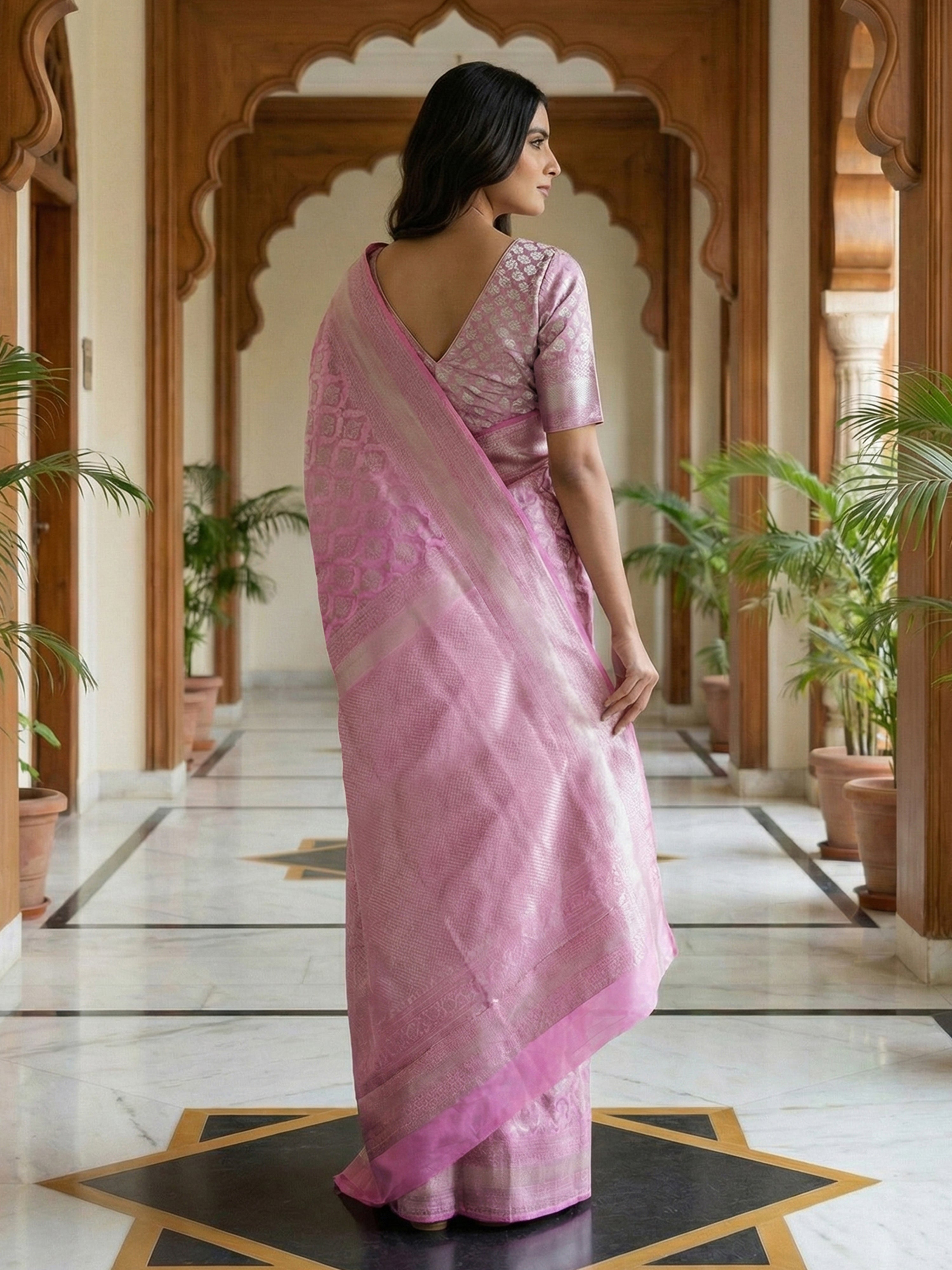 Kanjivaram Pure Silk Dusty Rose Color Self Designed Saree