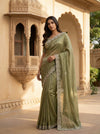 Organza Beads Olive Saree