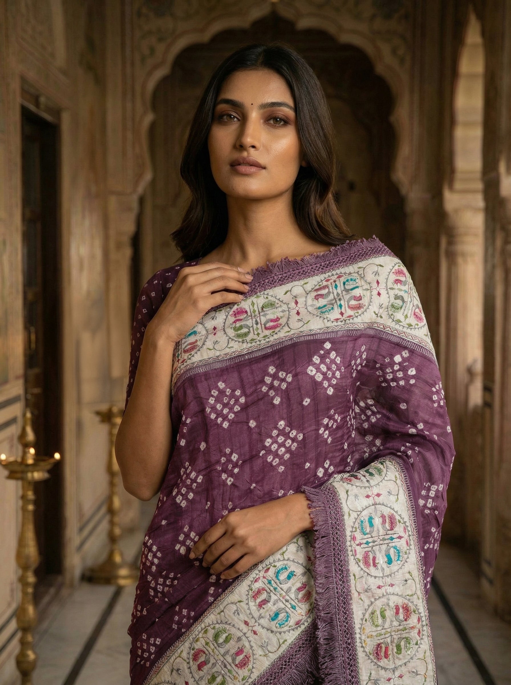 Grape Purple Bandhani Designed Ethnic Wear Saree