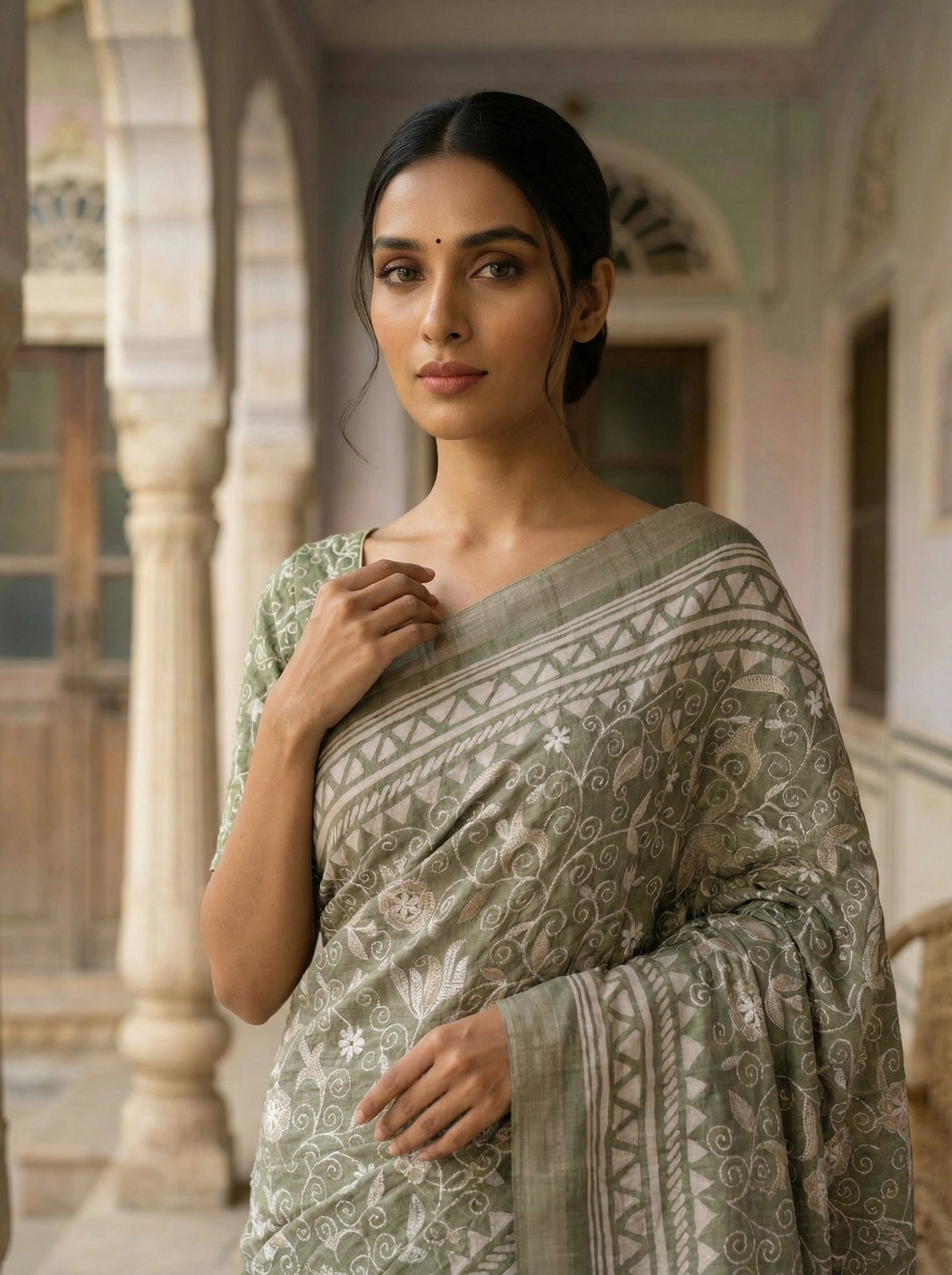 Pastel Green Heavy Embroidery Ethnic Wear Saree