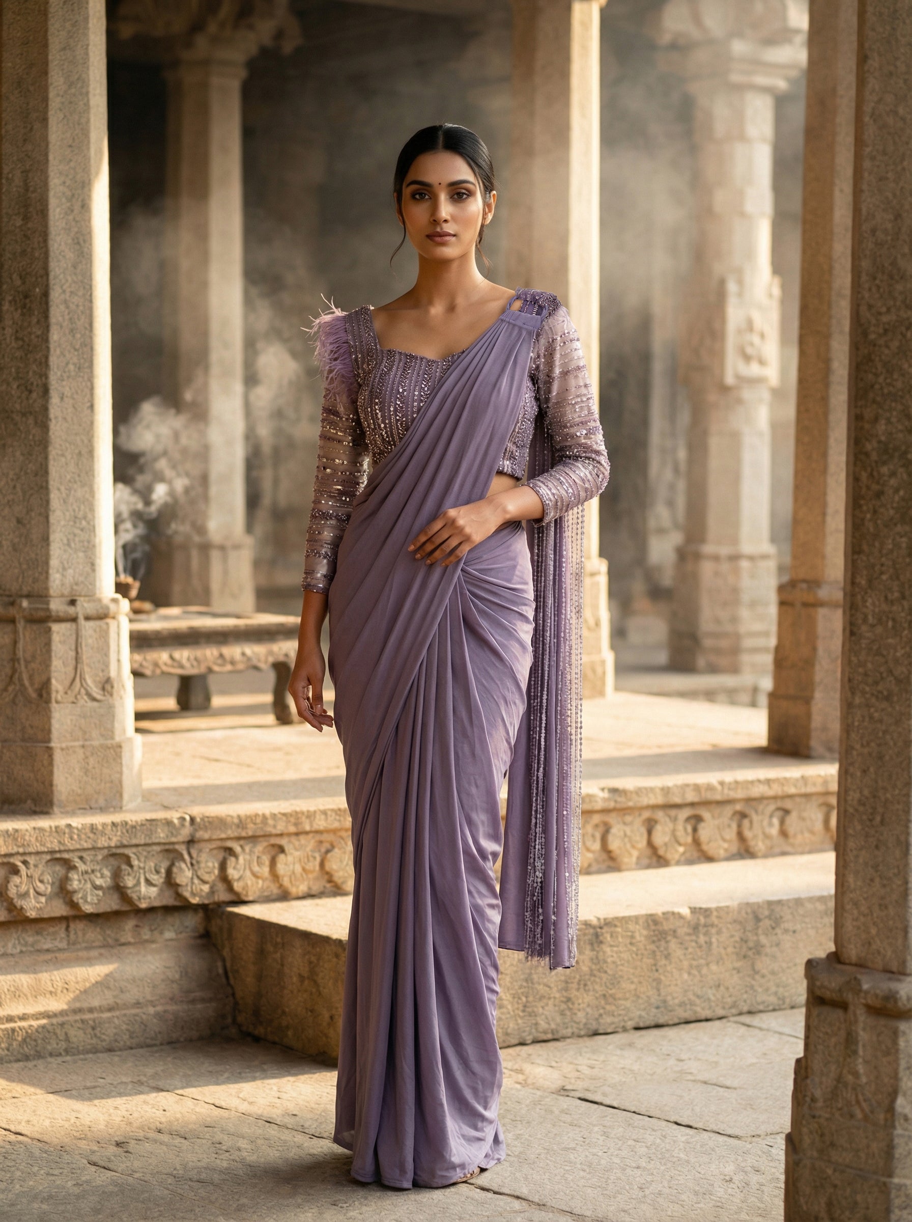 Georgette Beads Lavender Saree