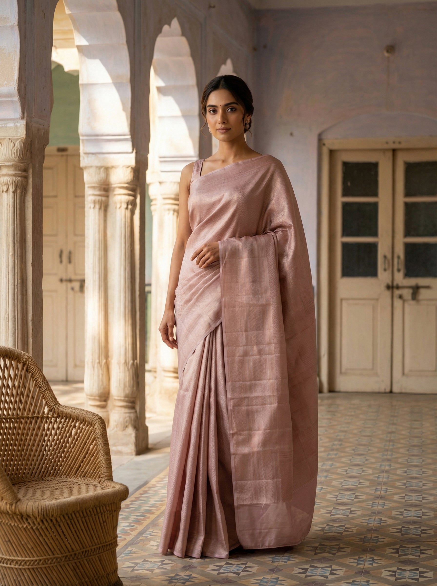 Dusty Rose Woven Zari Brocade Saree