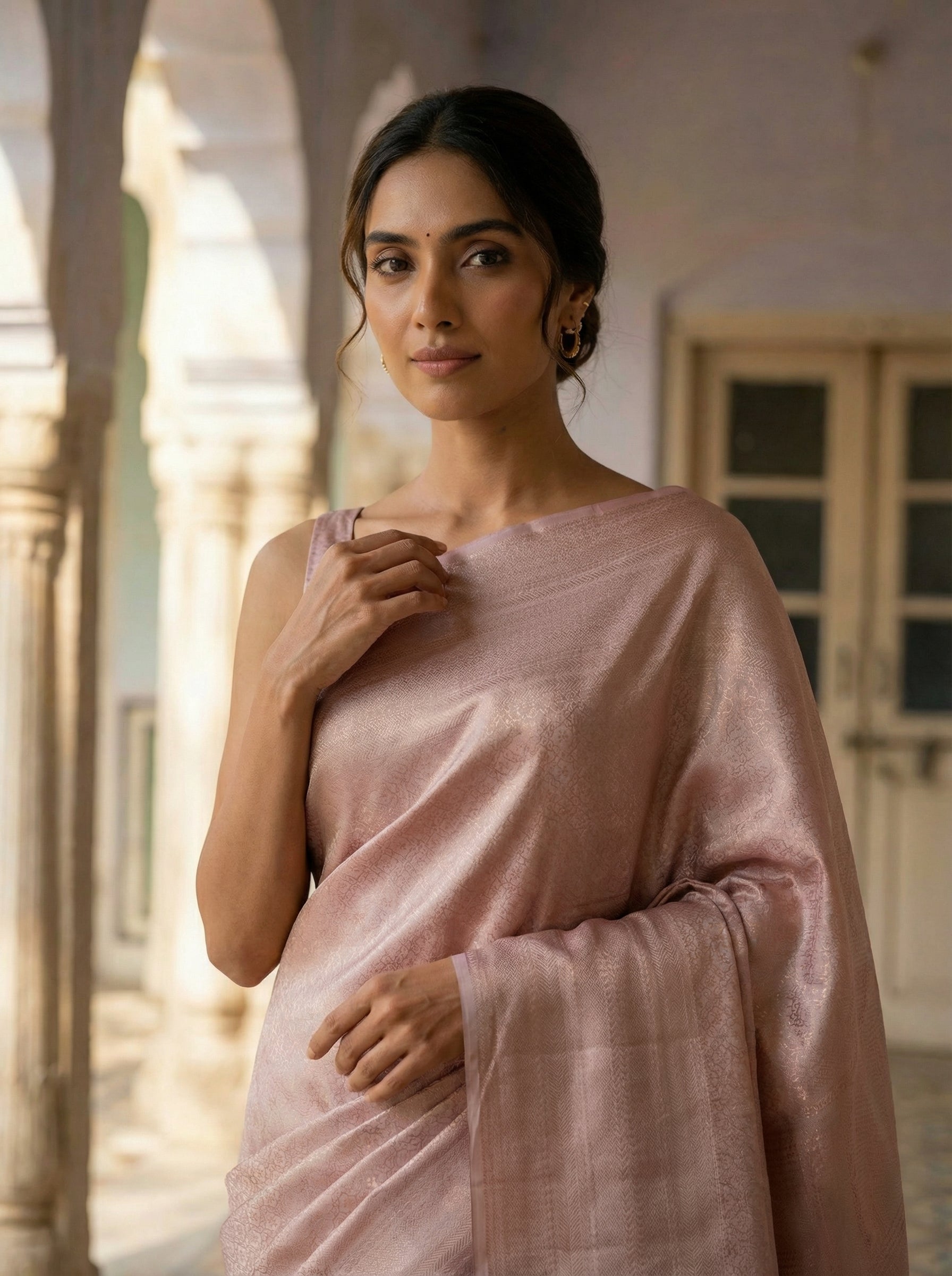 Dusty Rose Woven Zari Brocade Saree