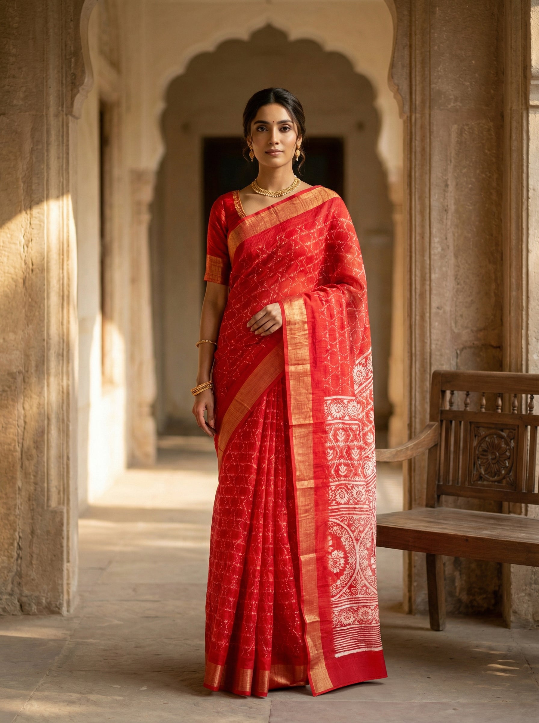 Festive Red Printed Polyester Saree with Elegant Traditional Pallu