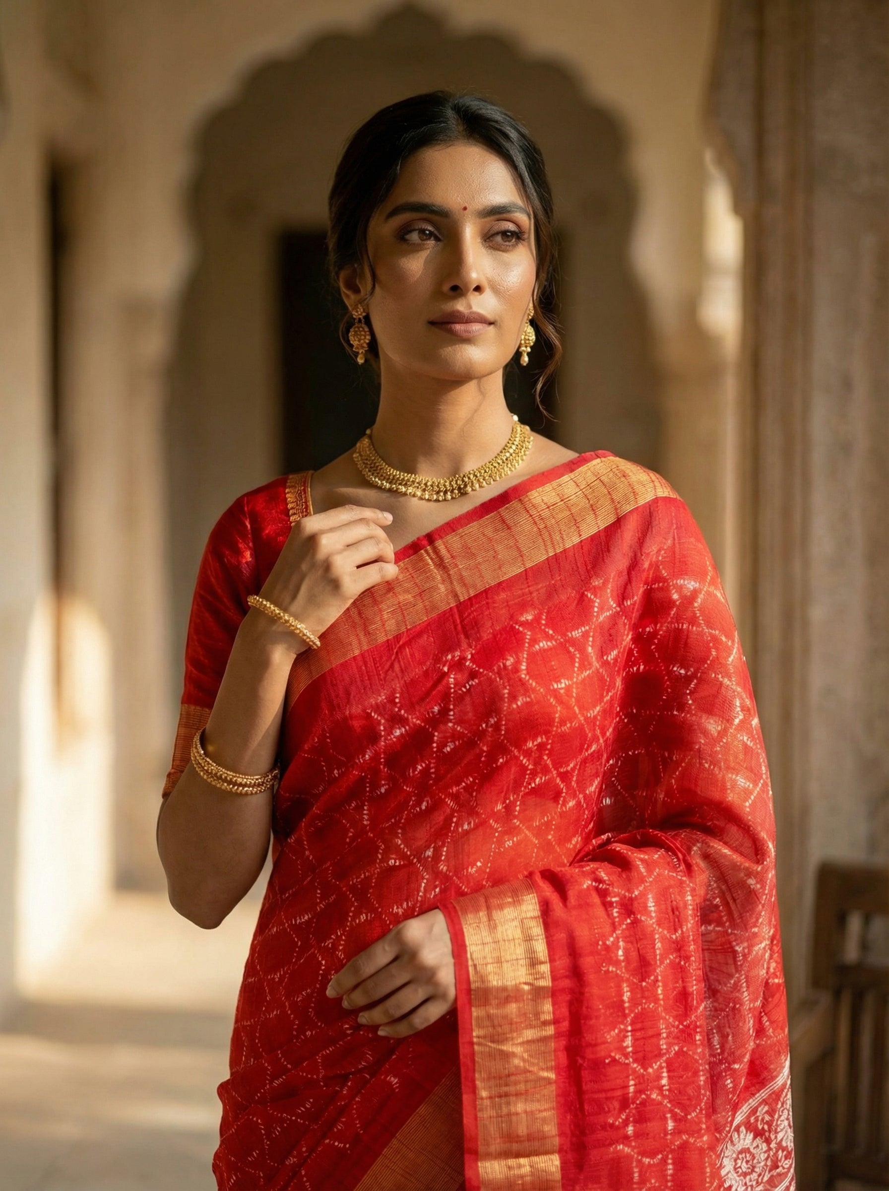 Festive Red Printed Polyester Saree with Elegant Traditional Pallu