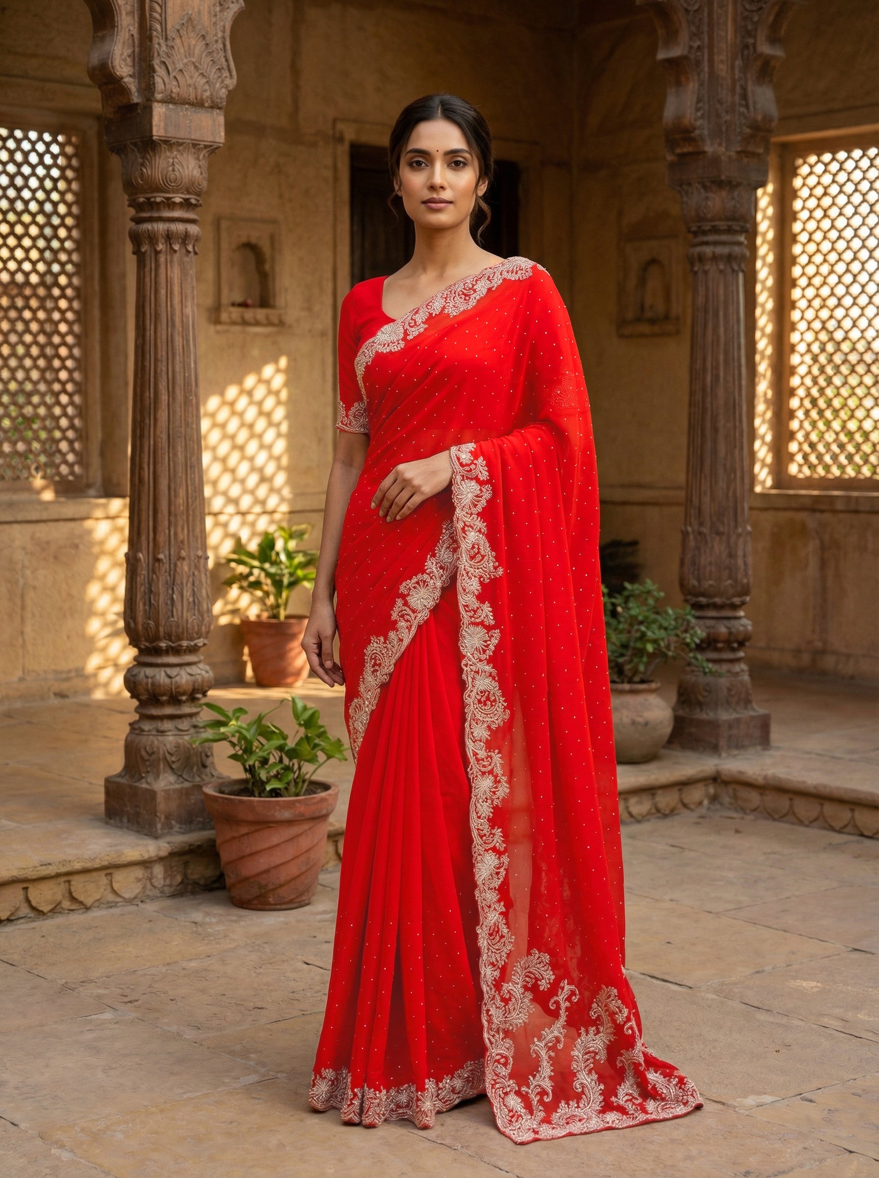 Red Embellished Designer Saree