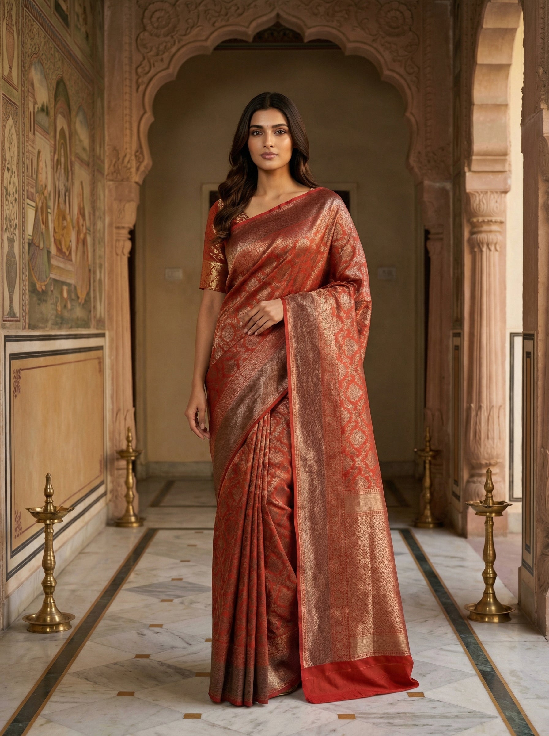 Wine Red Semi Silk Saree with Subtle Self-Weave and Sheer Pallu