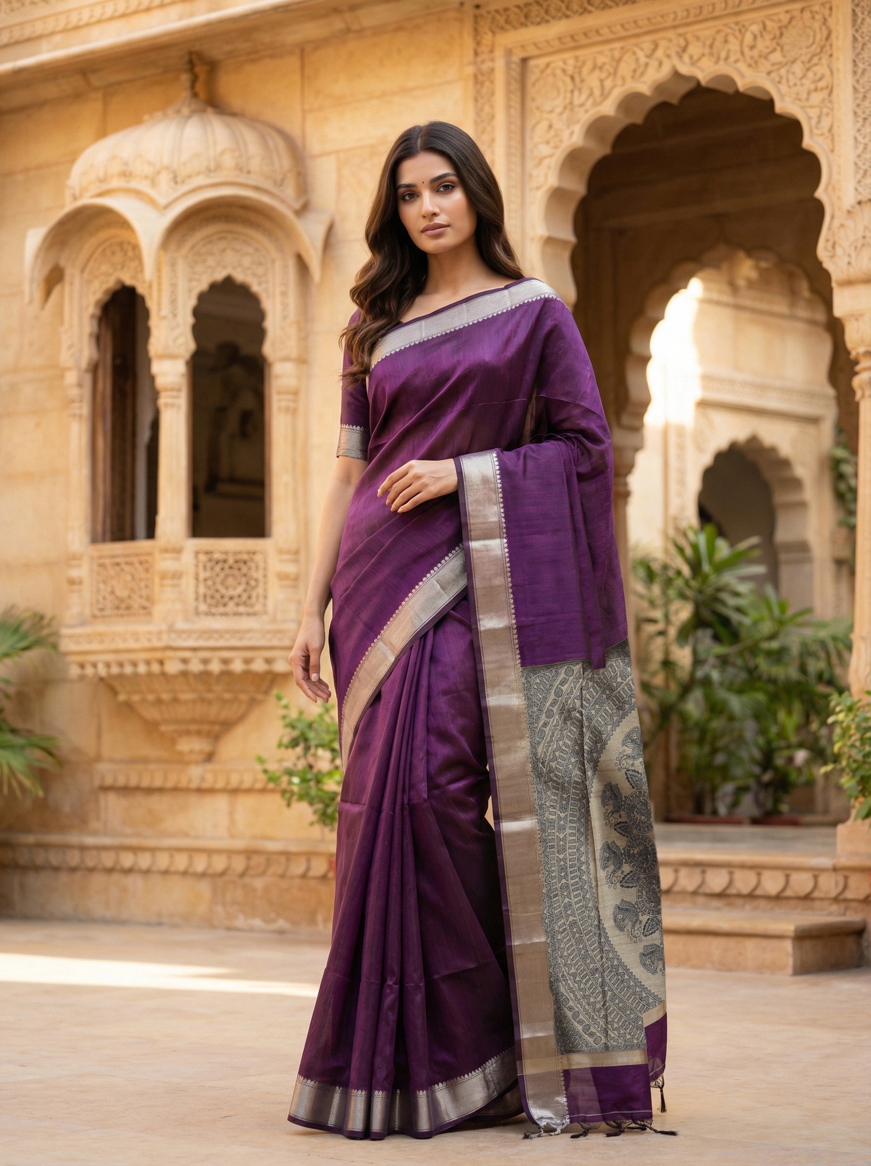 Mullai Semi Silk Saree with Hand-Painted Pallu