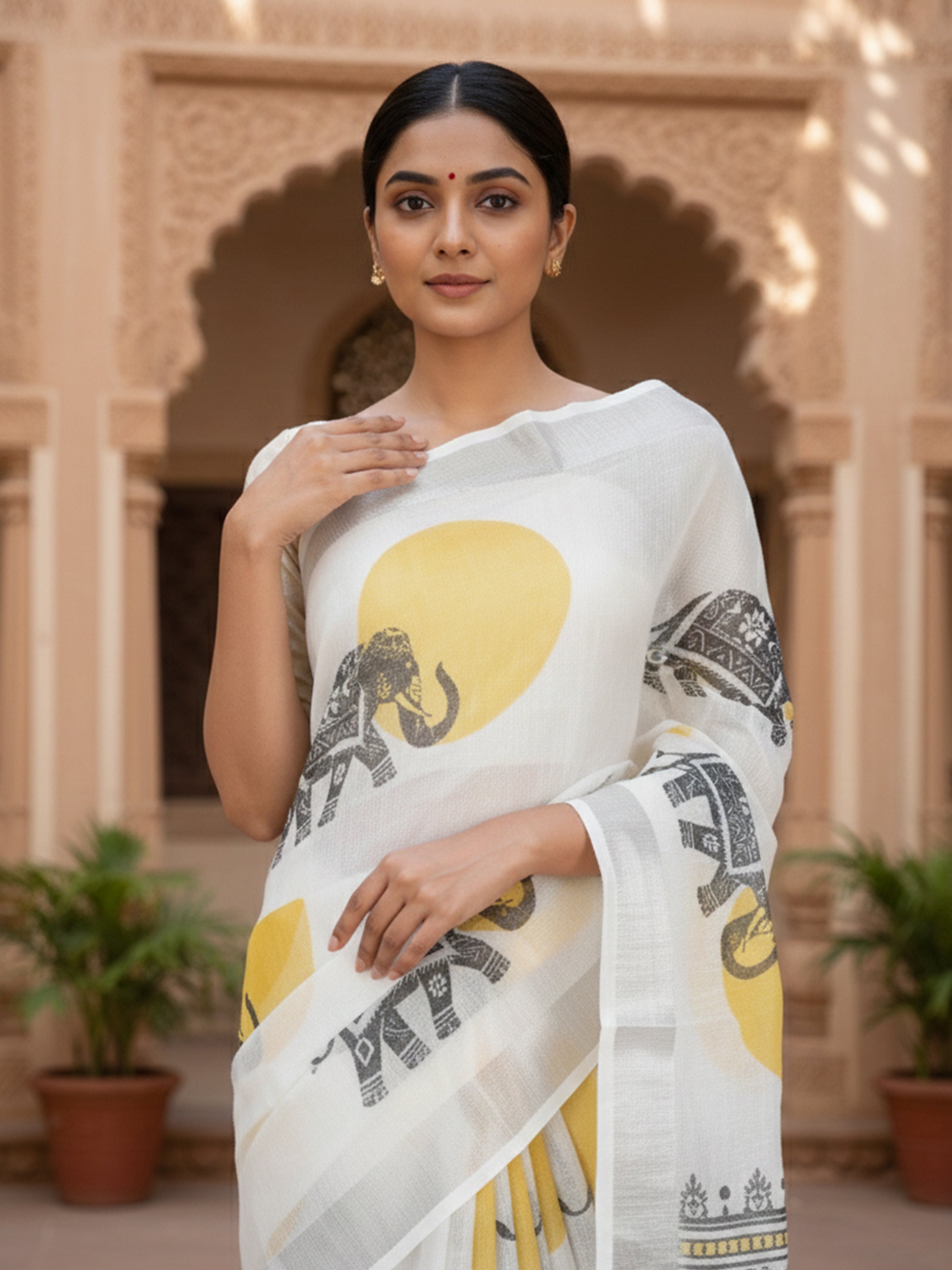 White Semi Linen Saree