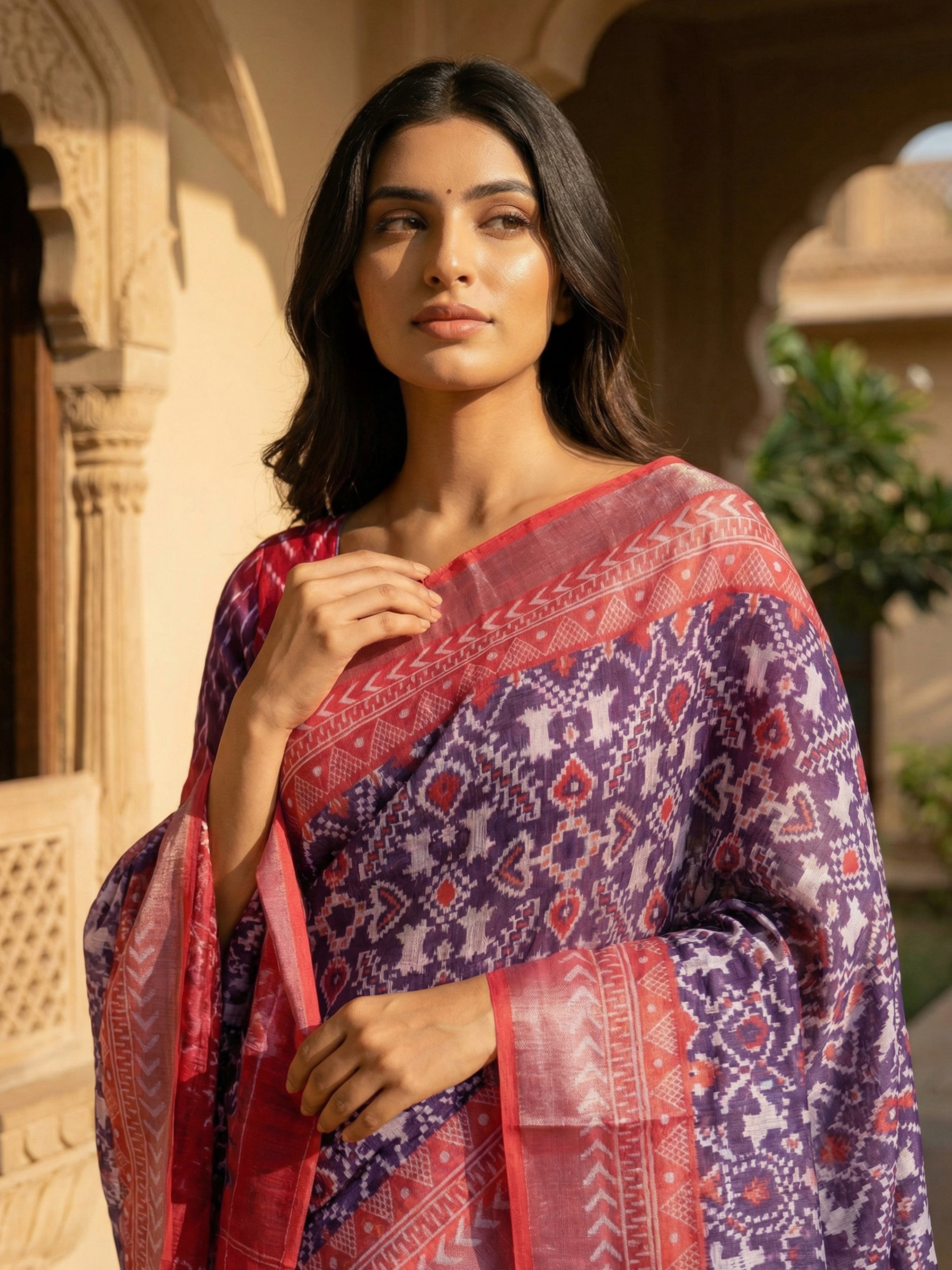 Navy Blue Semi Linen Saree