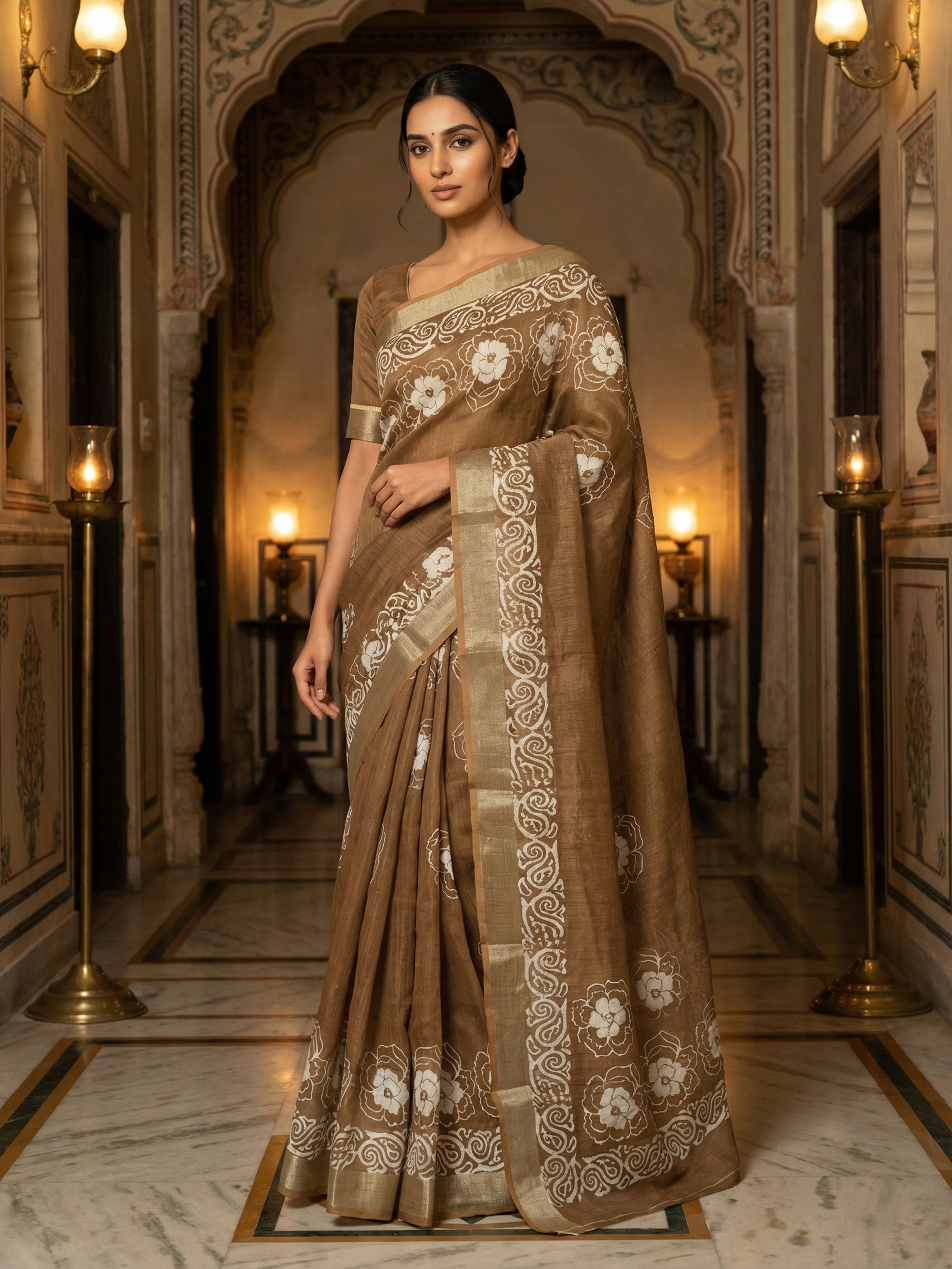 Honey Semi Linen Saree