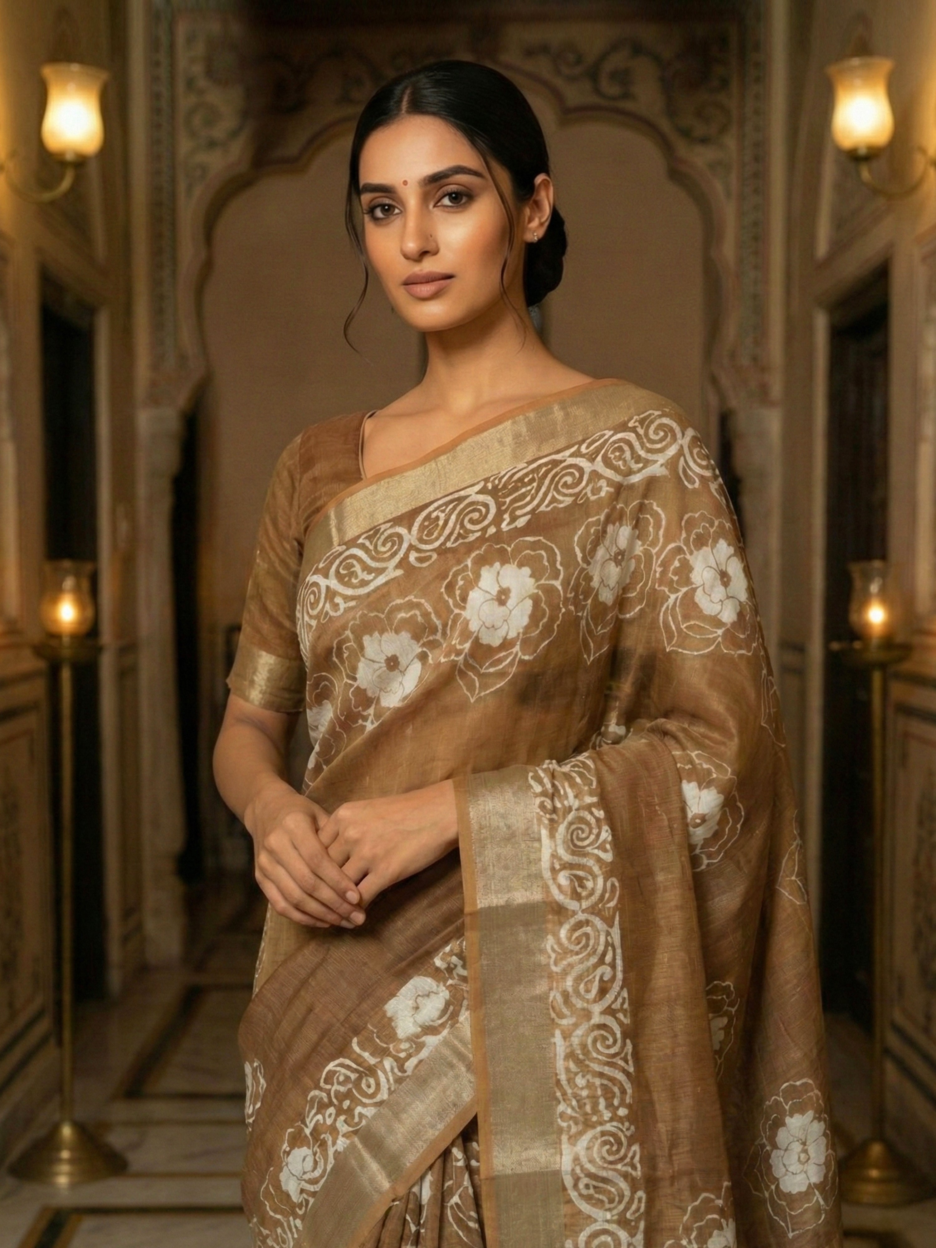 Honey Semi Linen Saree