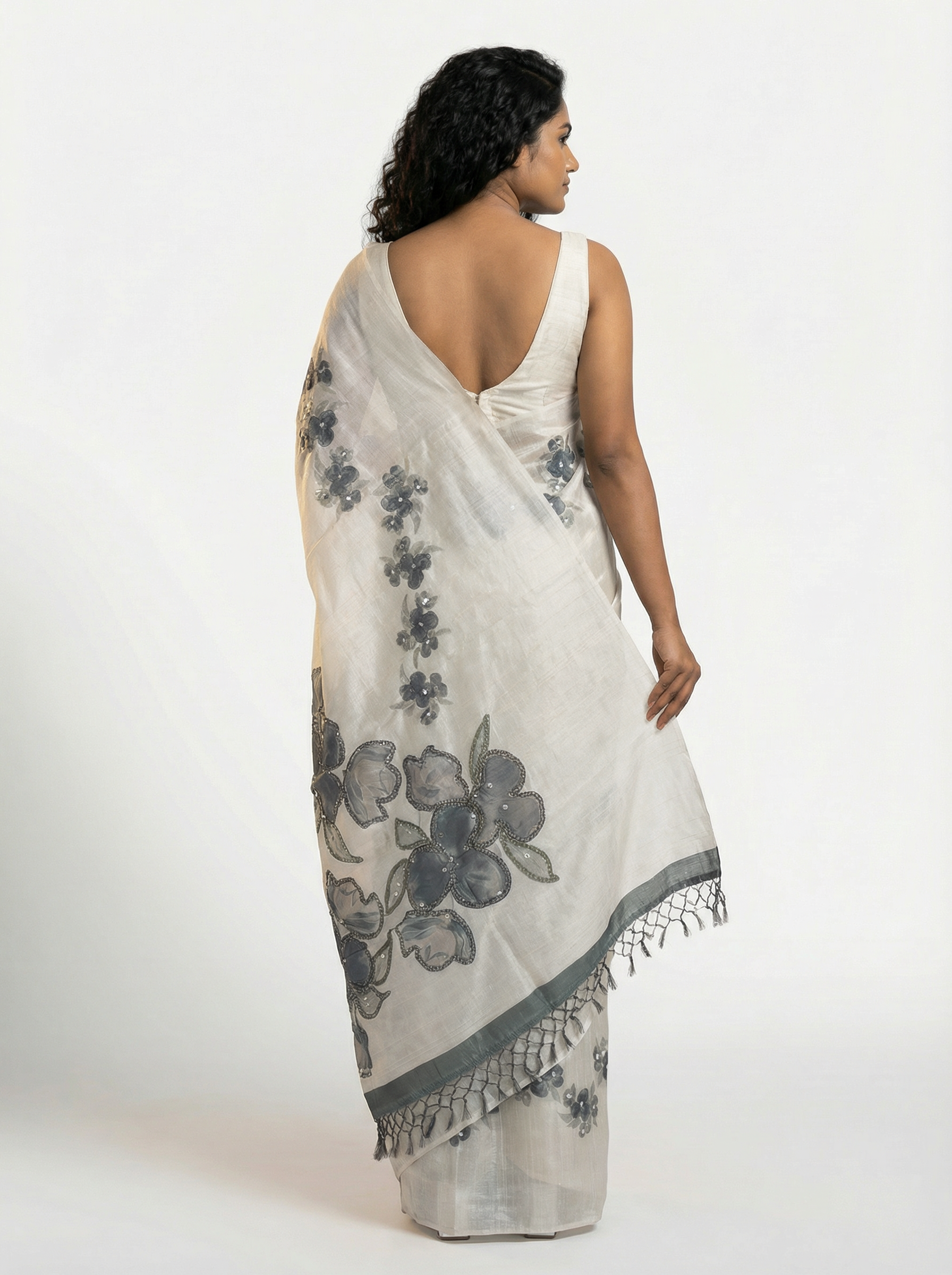 Semi Silk Premium Ivory Saree with Elegant Digital Print and Floral Printed Blouse