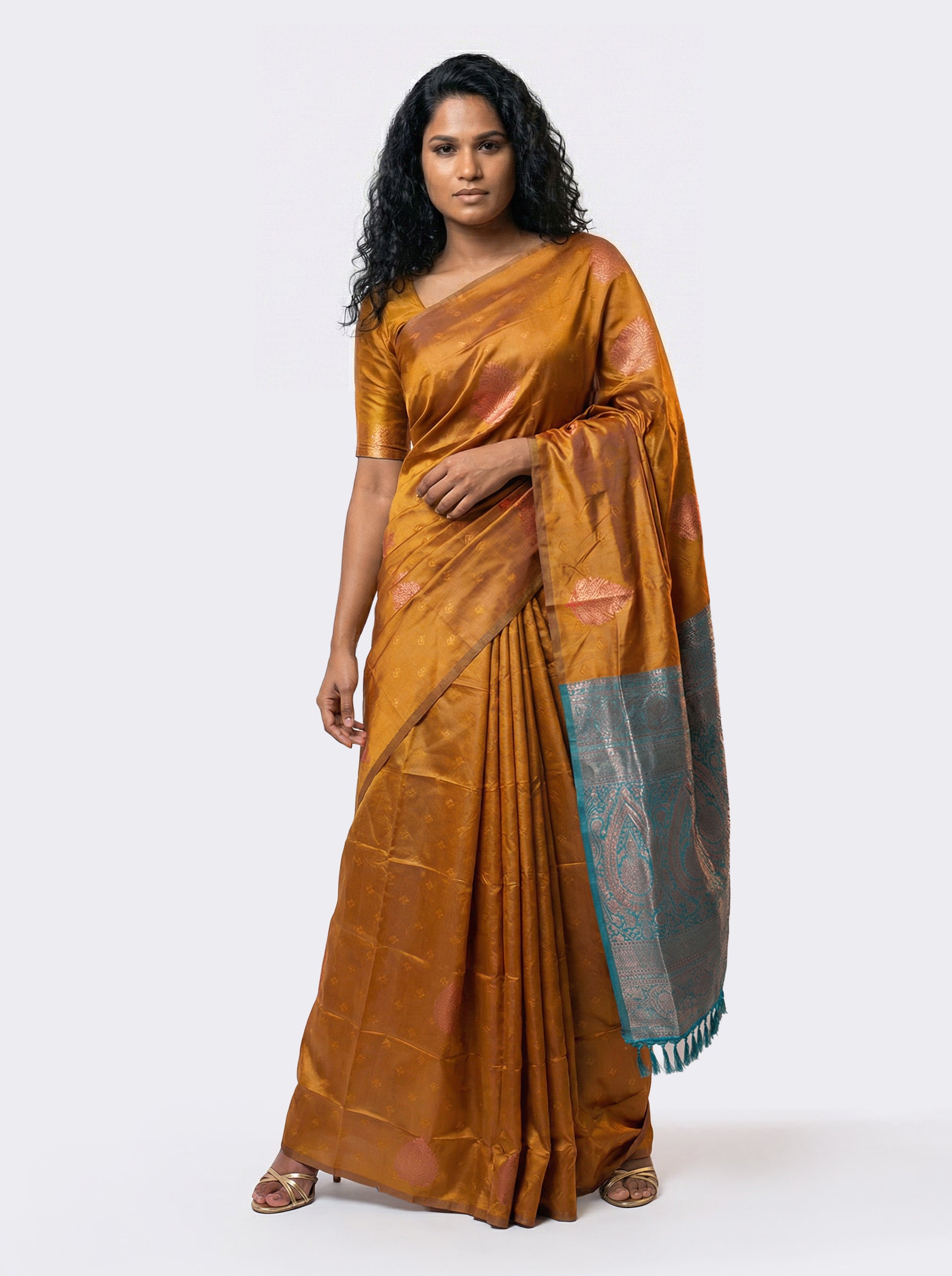 Semi Silk Elegant Chocolate Brown Saree with Spread Diamond Pattern