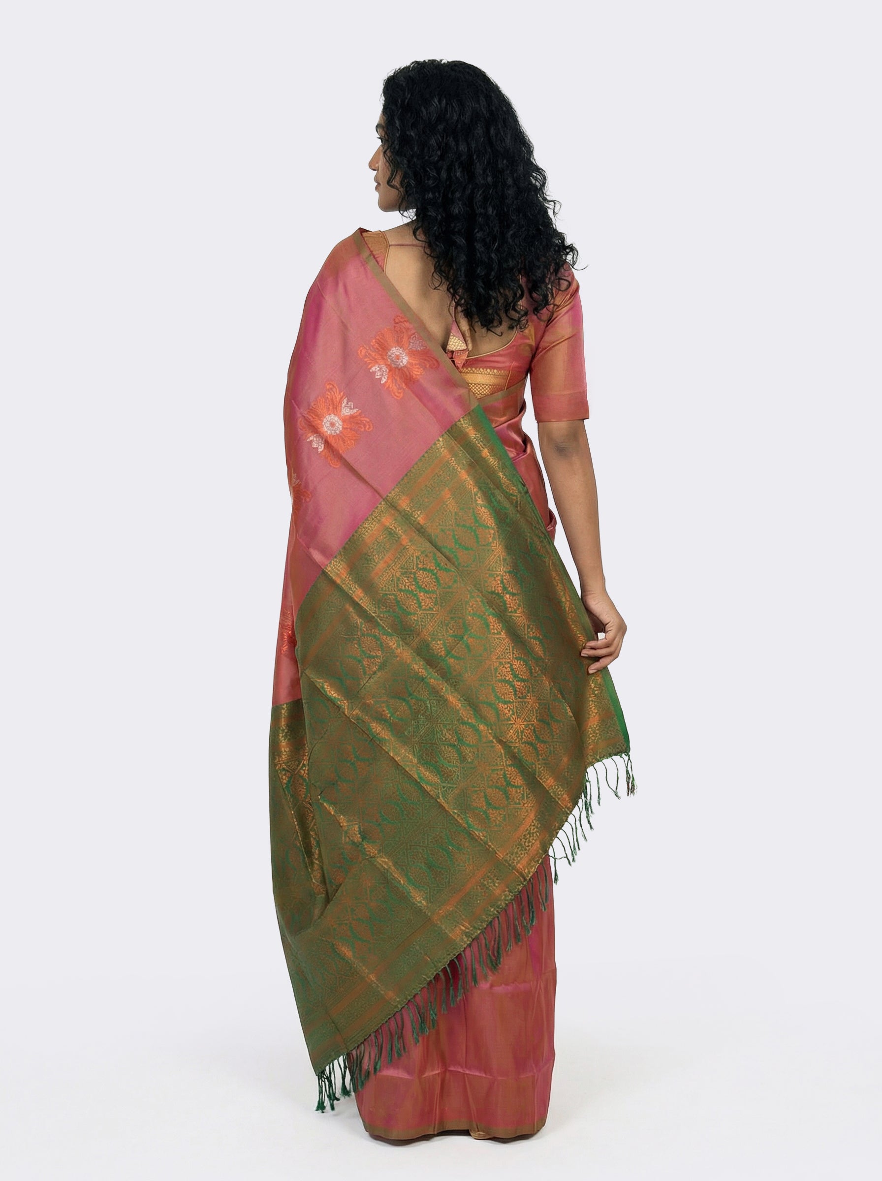 Semi Silk Premium Onion Pink Saree with Dual Tone Finish and Zari Floral Work