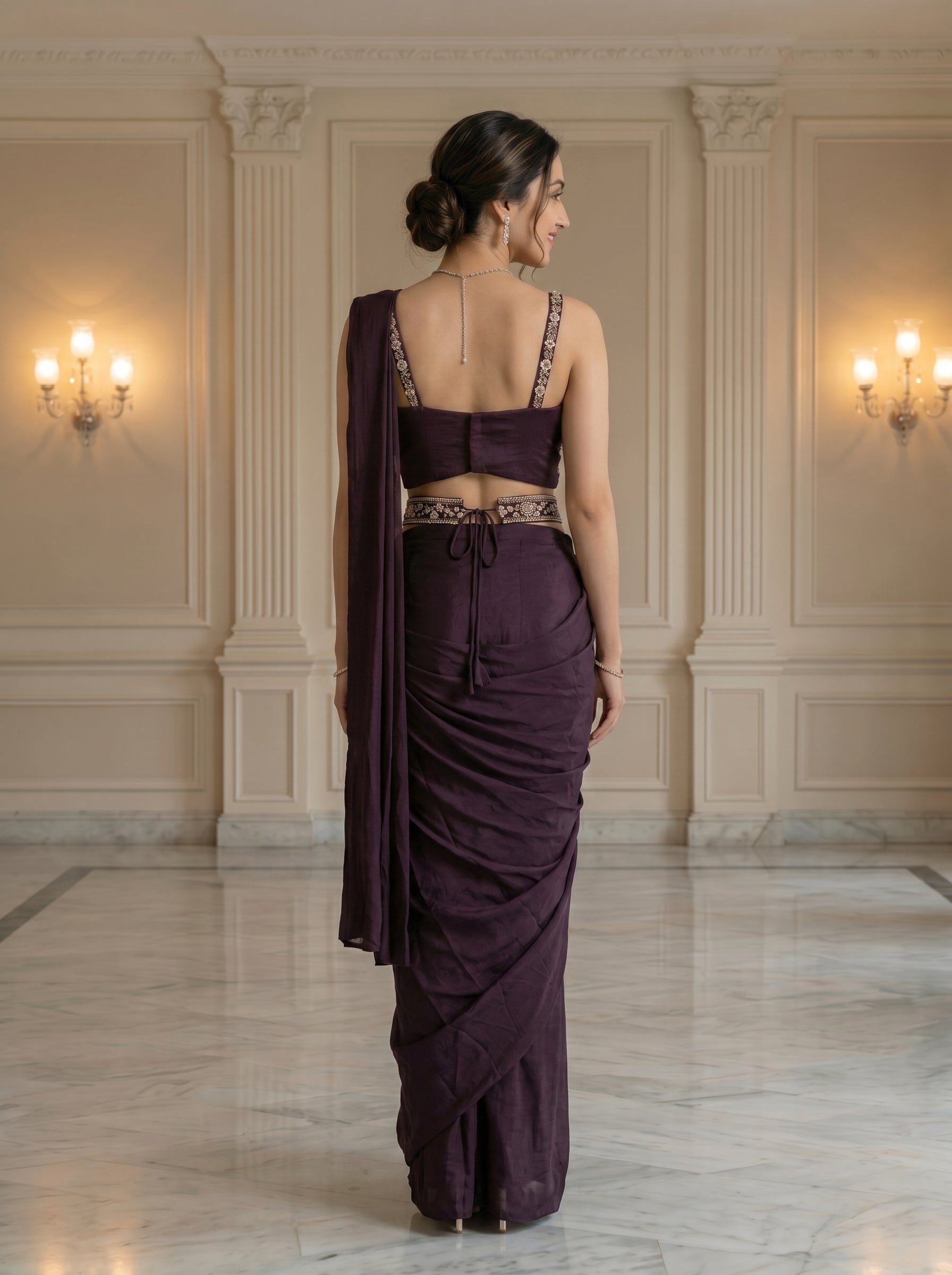 Jimmy Choo Purple Ready-to-Wear Designer Saree with Heavy Embroidered Blouse