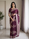 Georgette Wine Rose Gold Geometric Diamond Print Saree with Chevron Border