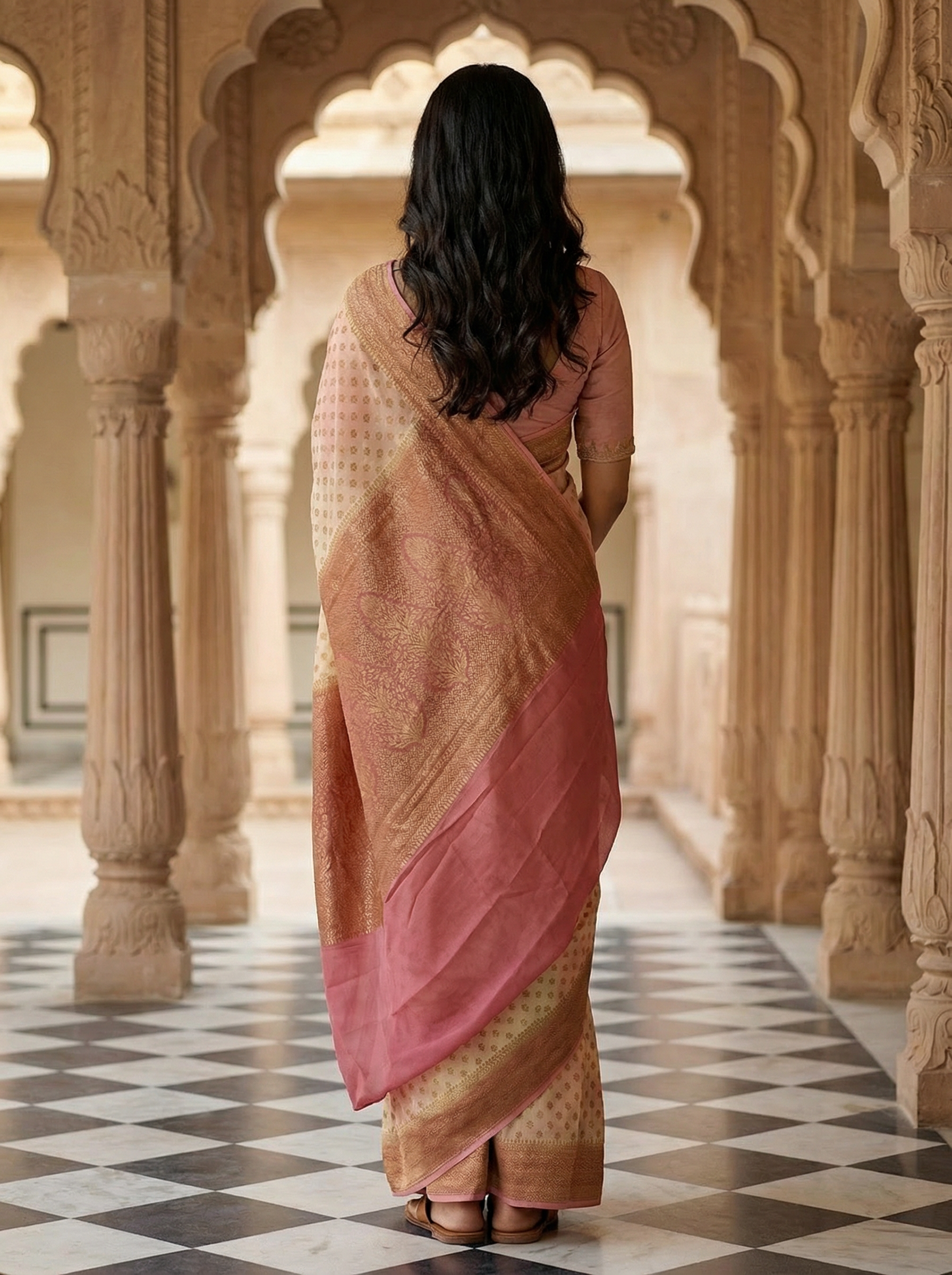 Georgette Banarasi  Blush Cream Gold Butti Saree