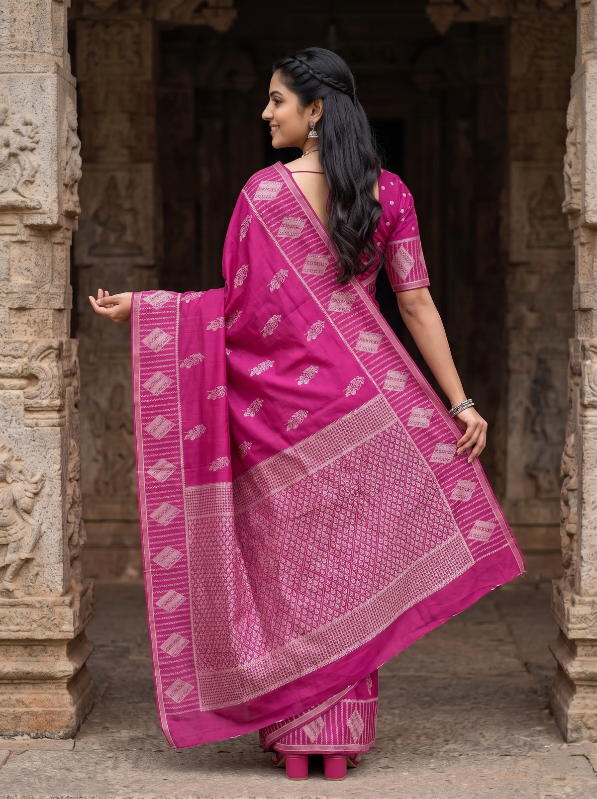 Banarasi Silk Magenta and Zari Diamond Jaal Saree