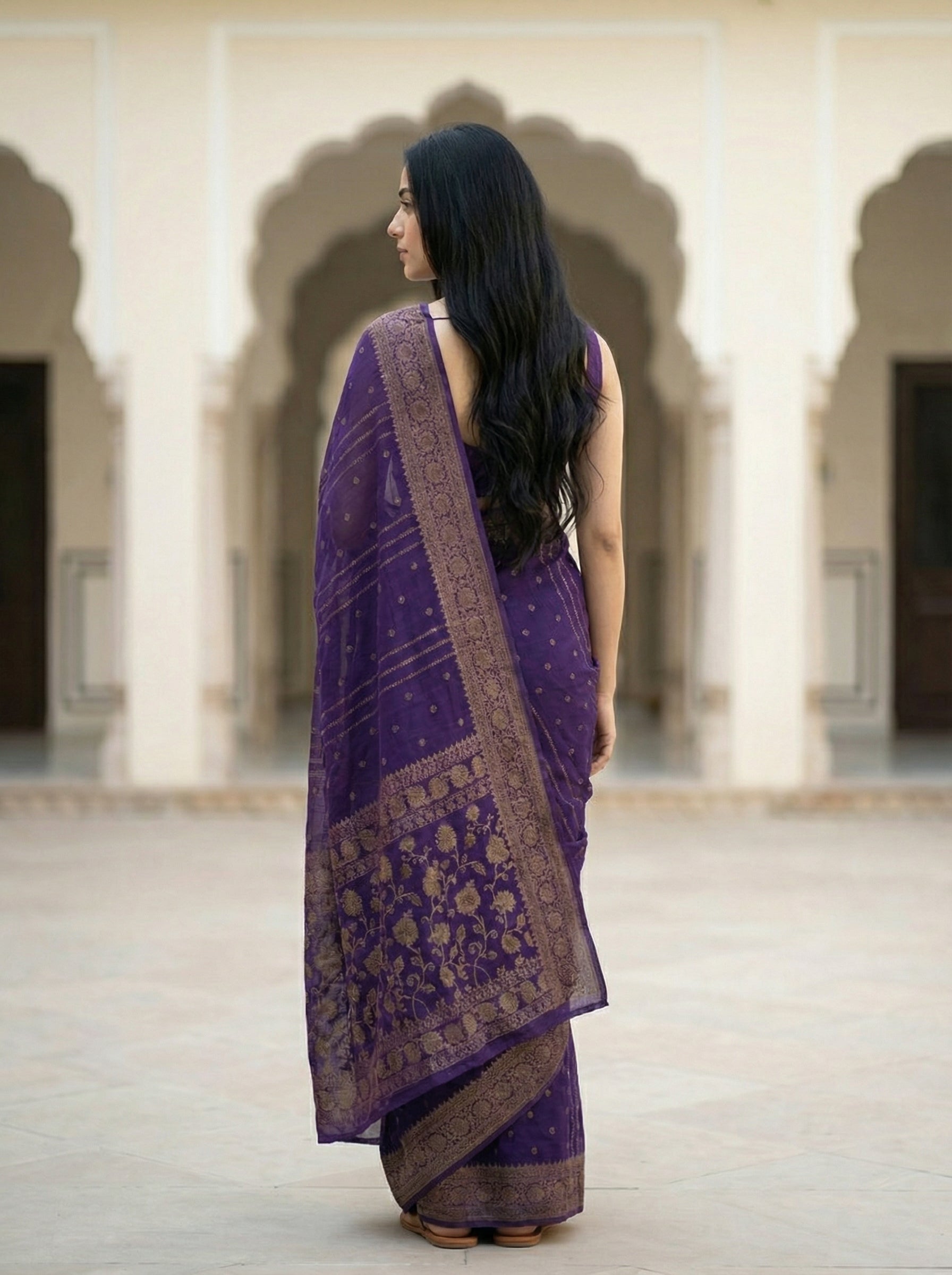Georgette Banarasi  Imperial Violet Zari Butti Saree
