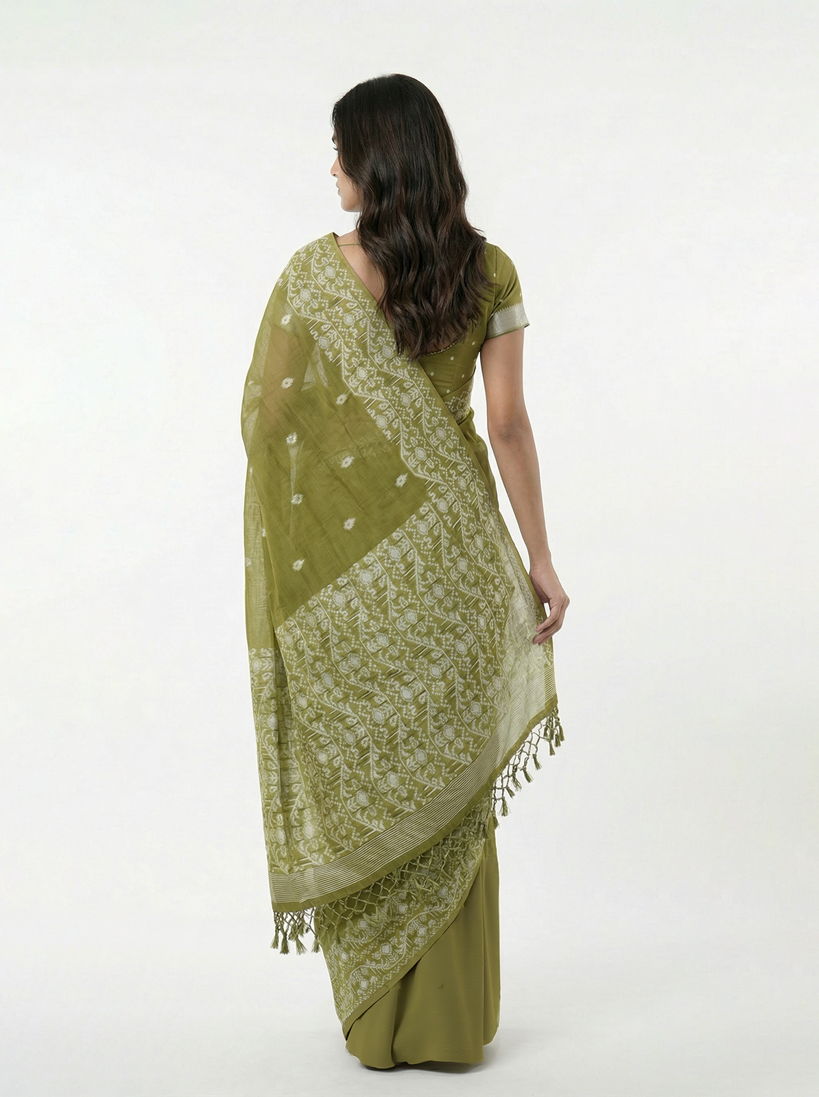 Chanderi Cotton Moss Green Traditional Motif Saree