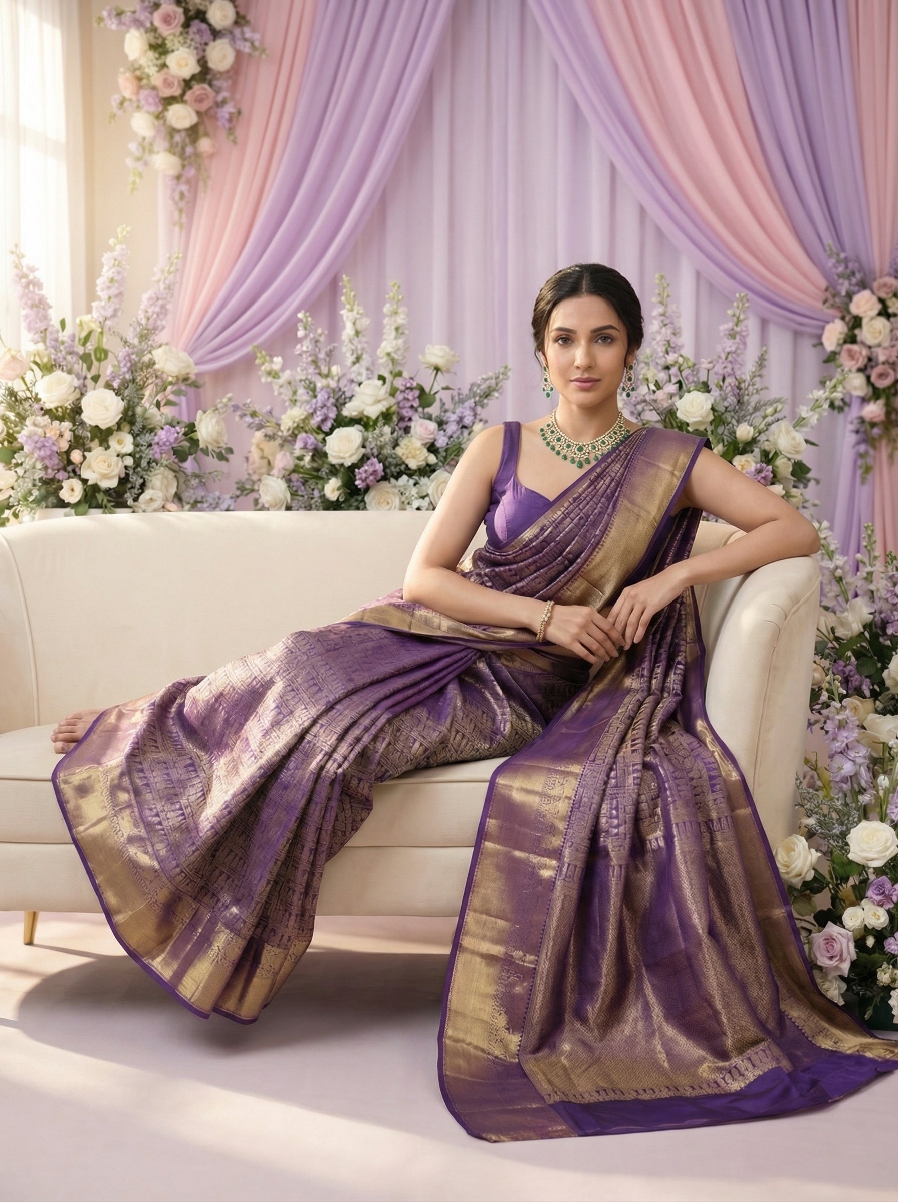 Kanjivaram Silk Purple Zari Brocade Wedding Saree