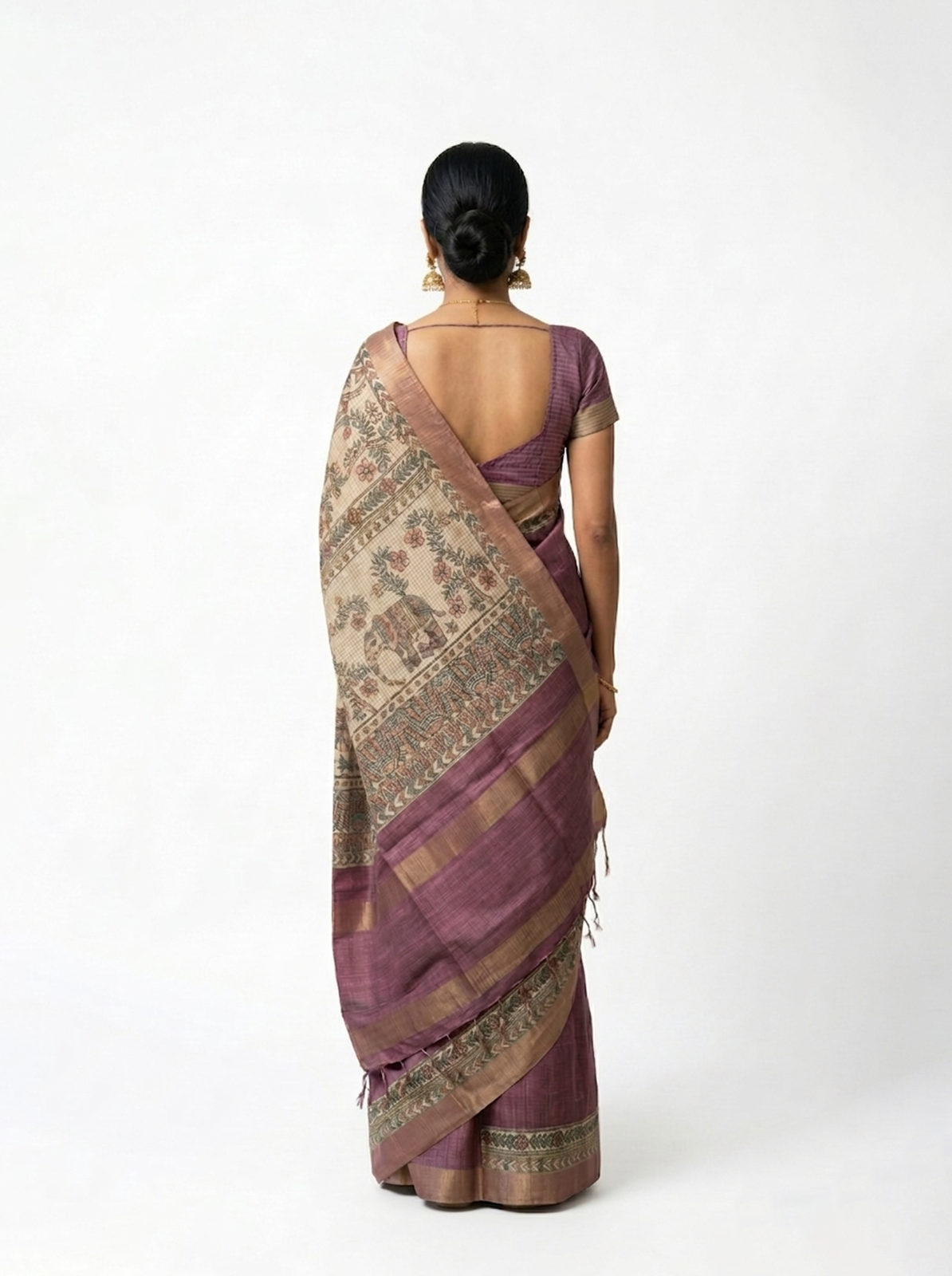 Semi Jute Dusty Mauve Printed Border Saree