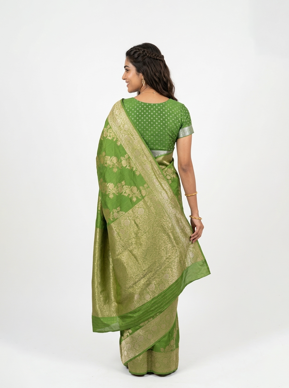 Banarasi Green Rich Zari Floral Saree