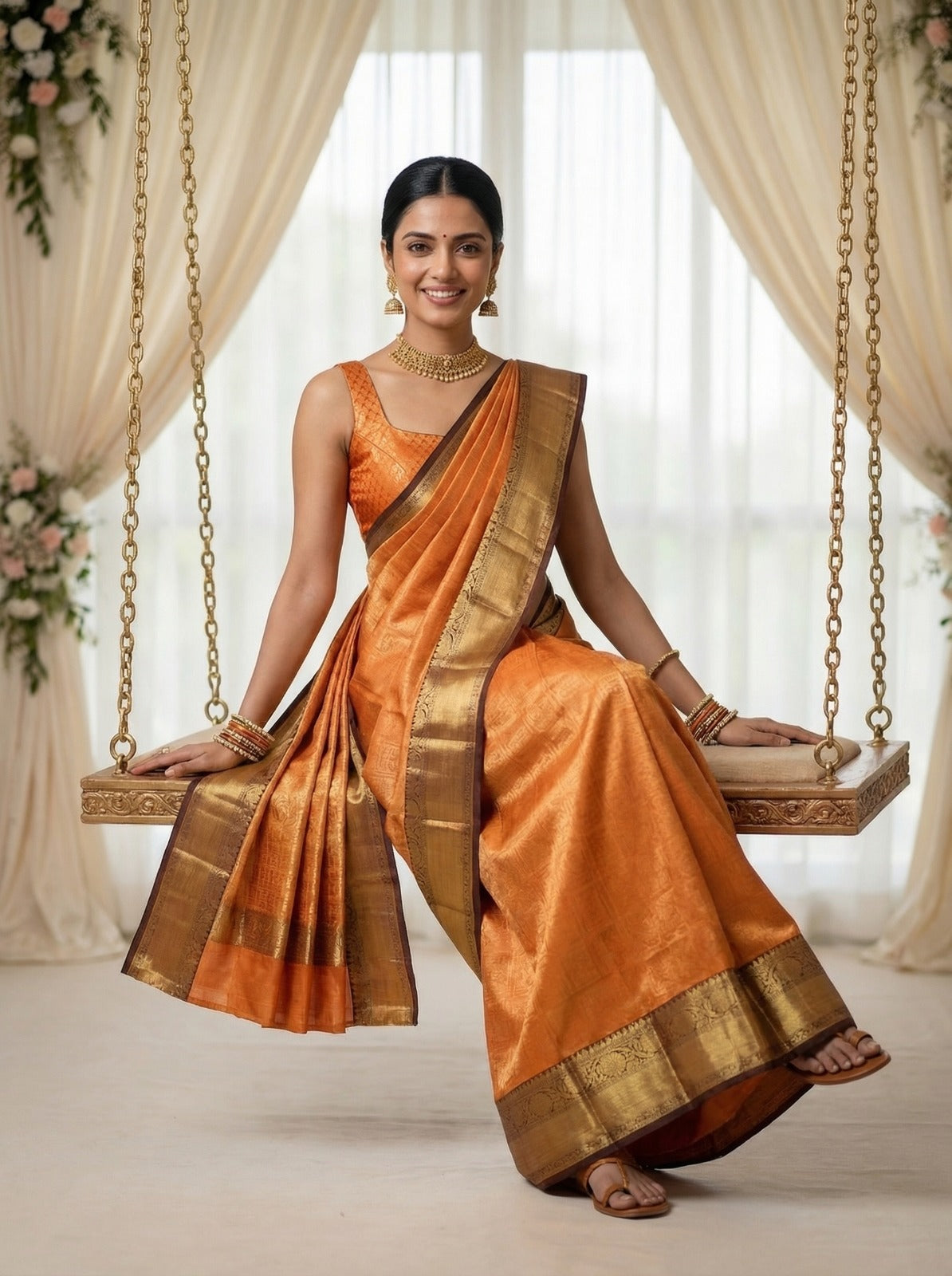 Kanjivaram Silk Orange Brocade Wedding Saree