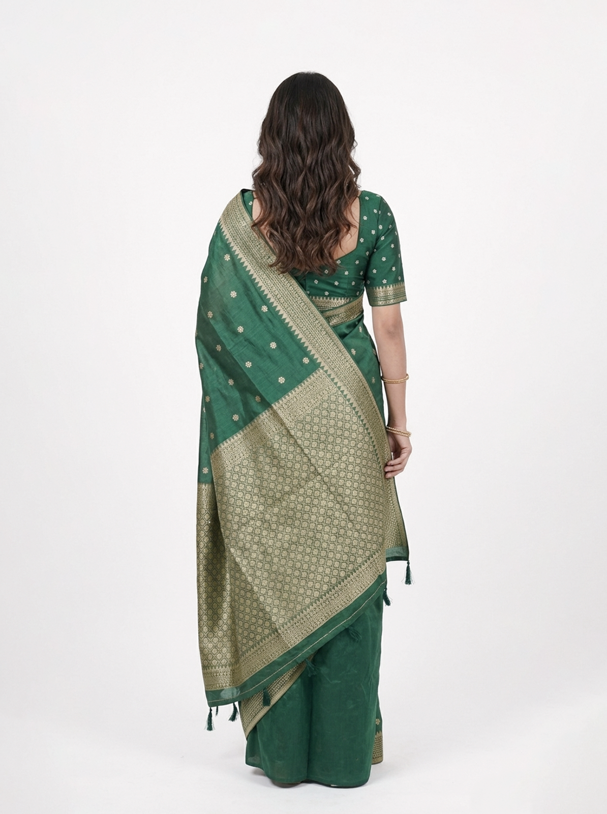 Chanderi Silk Green Zari Butta Border Saree