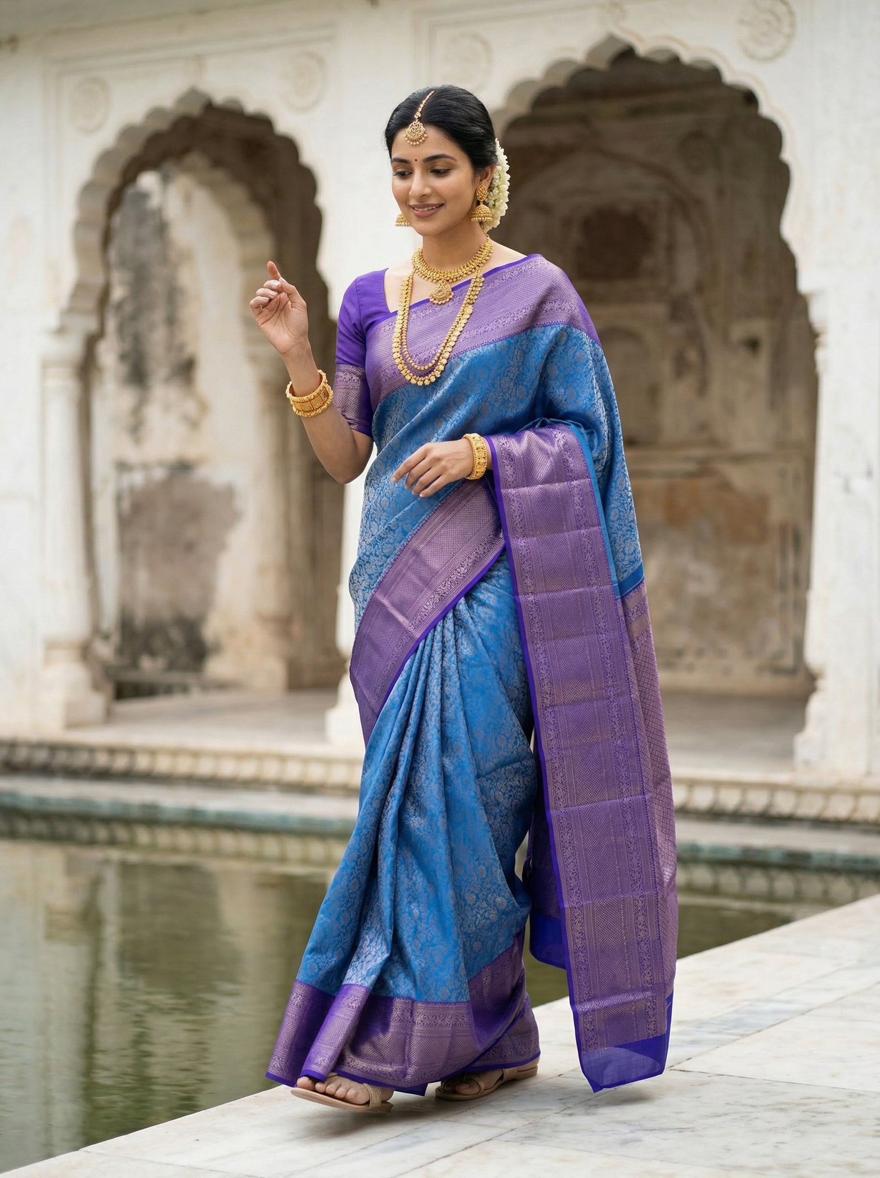 Kanjivaram Silk Blue Rich Zari Brocade Wedding Wear Saree