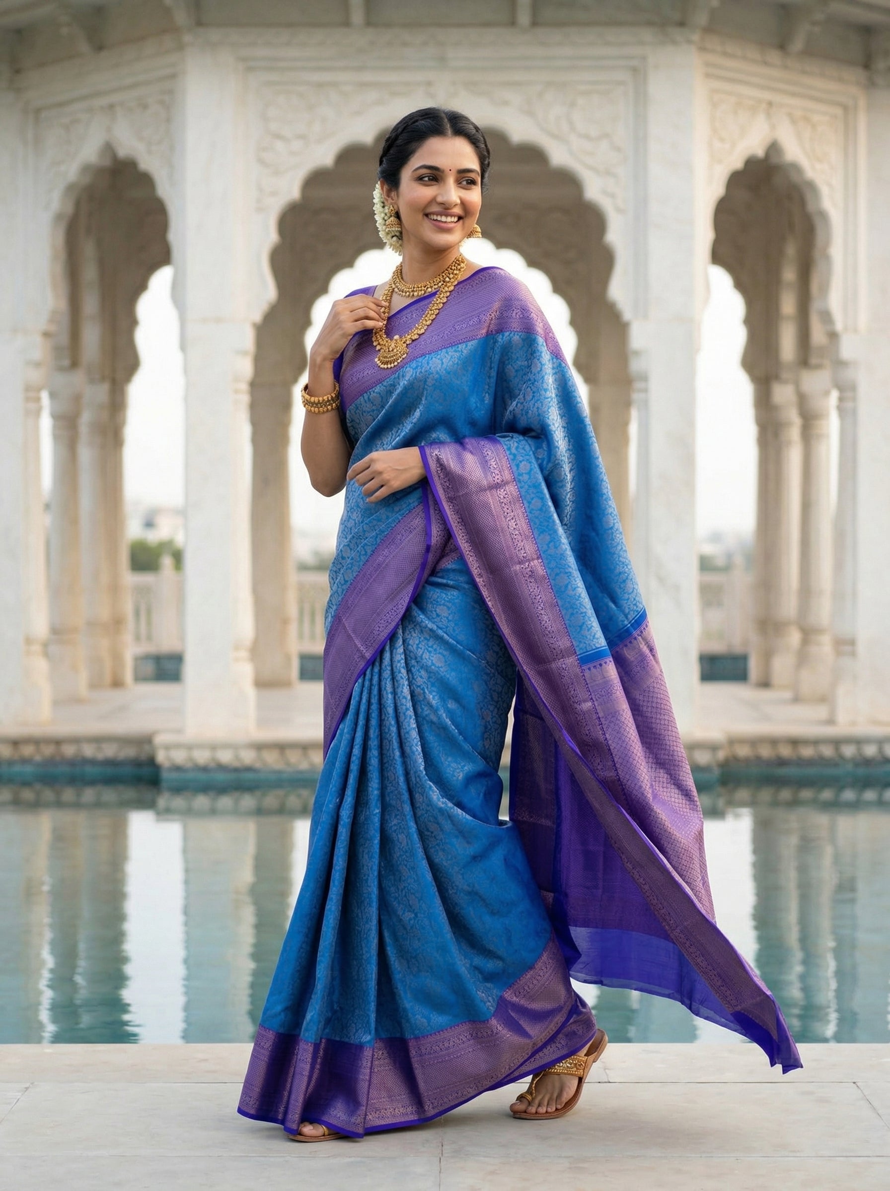 Kanjivaram Silk Blue Rich Zari Brocade Wedding Wear Saree