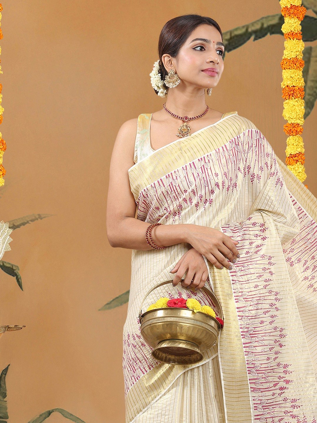 Tissue Printed Golden Saree