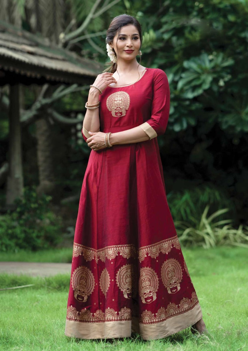 Kathakali Embroidered Anarkali - Red