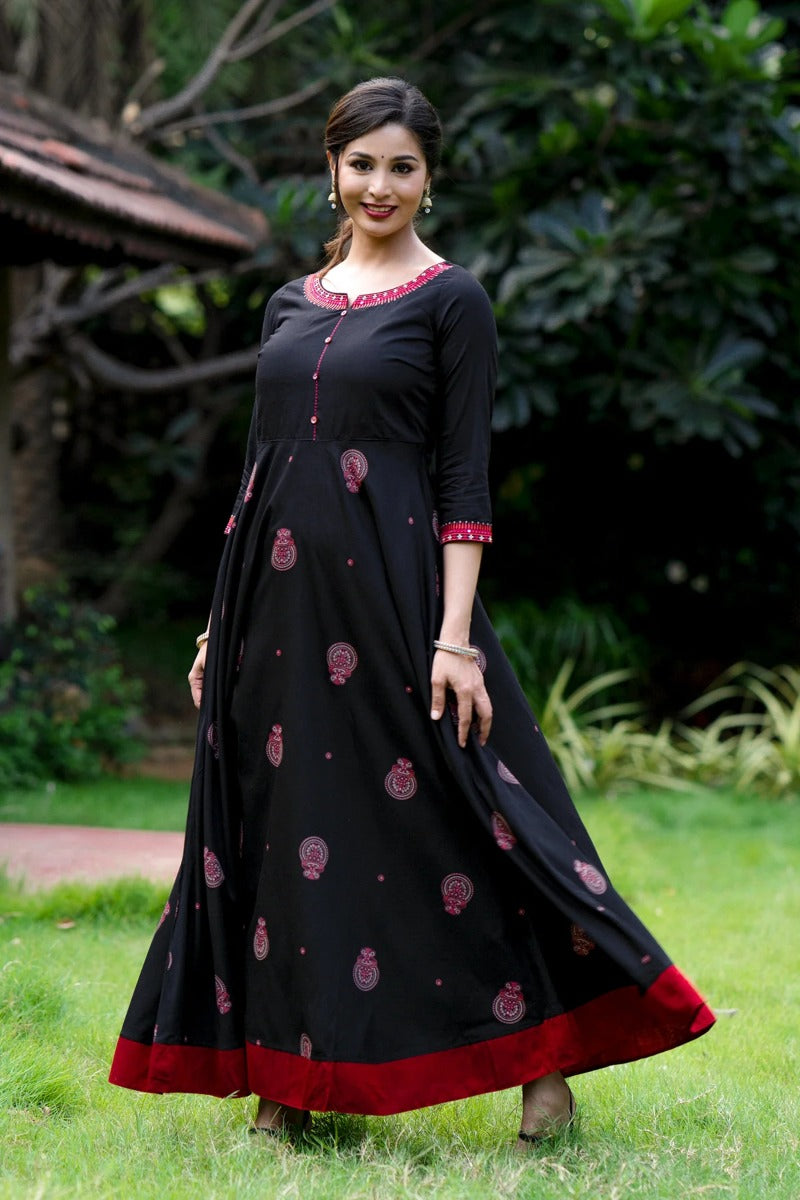 Theyyam Kathakali Printed Anarkali – Black