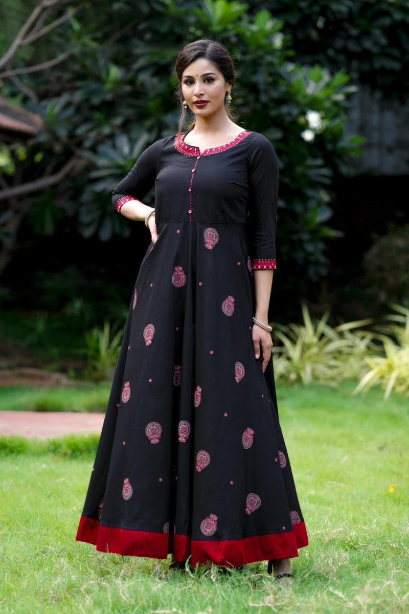 Theyyam Kathakali Printed Anarkali – Black