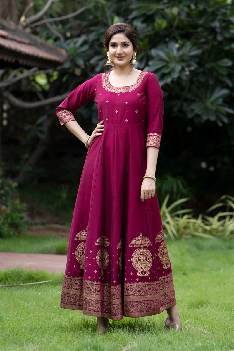 Kathakali Printed Anarkali – Magenta
