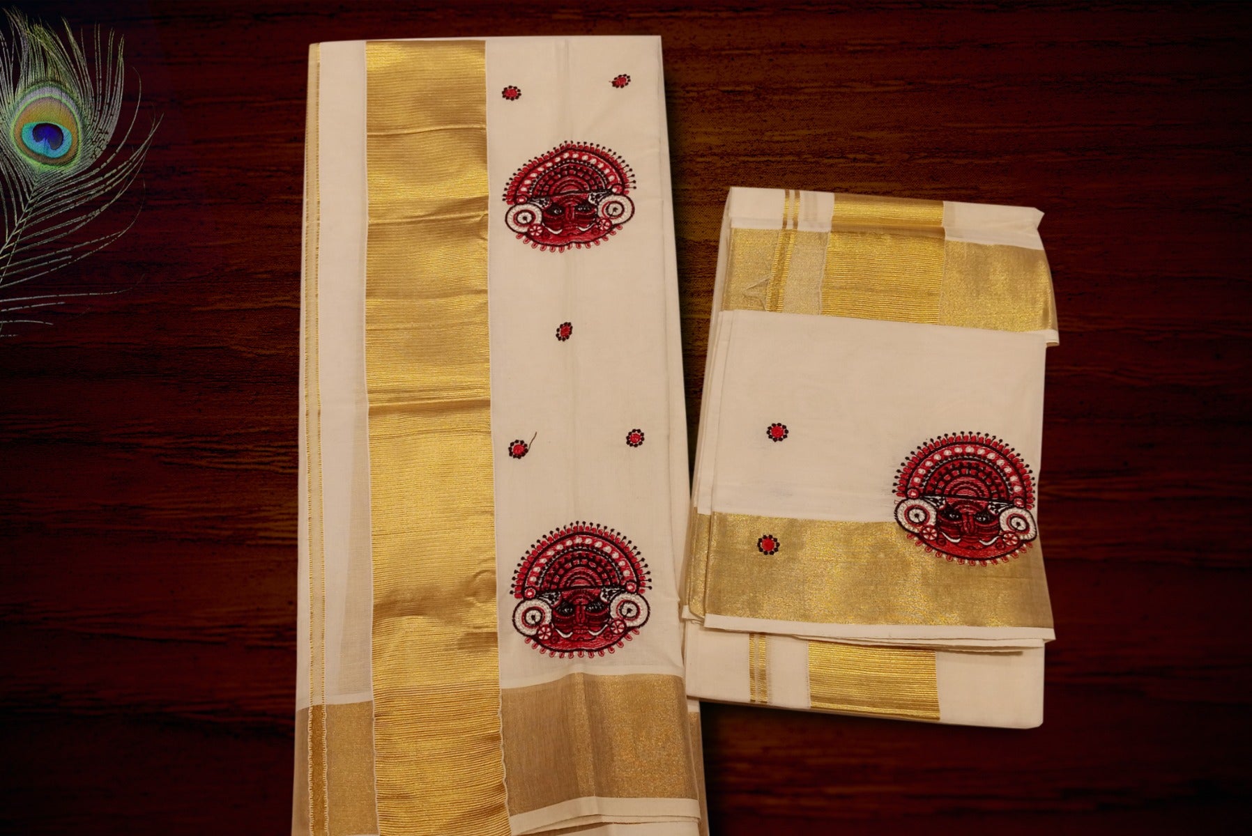 Off White Color Kerala Set Dhoti With Theyyam Print Design