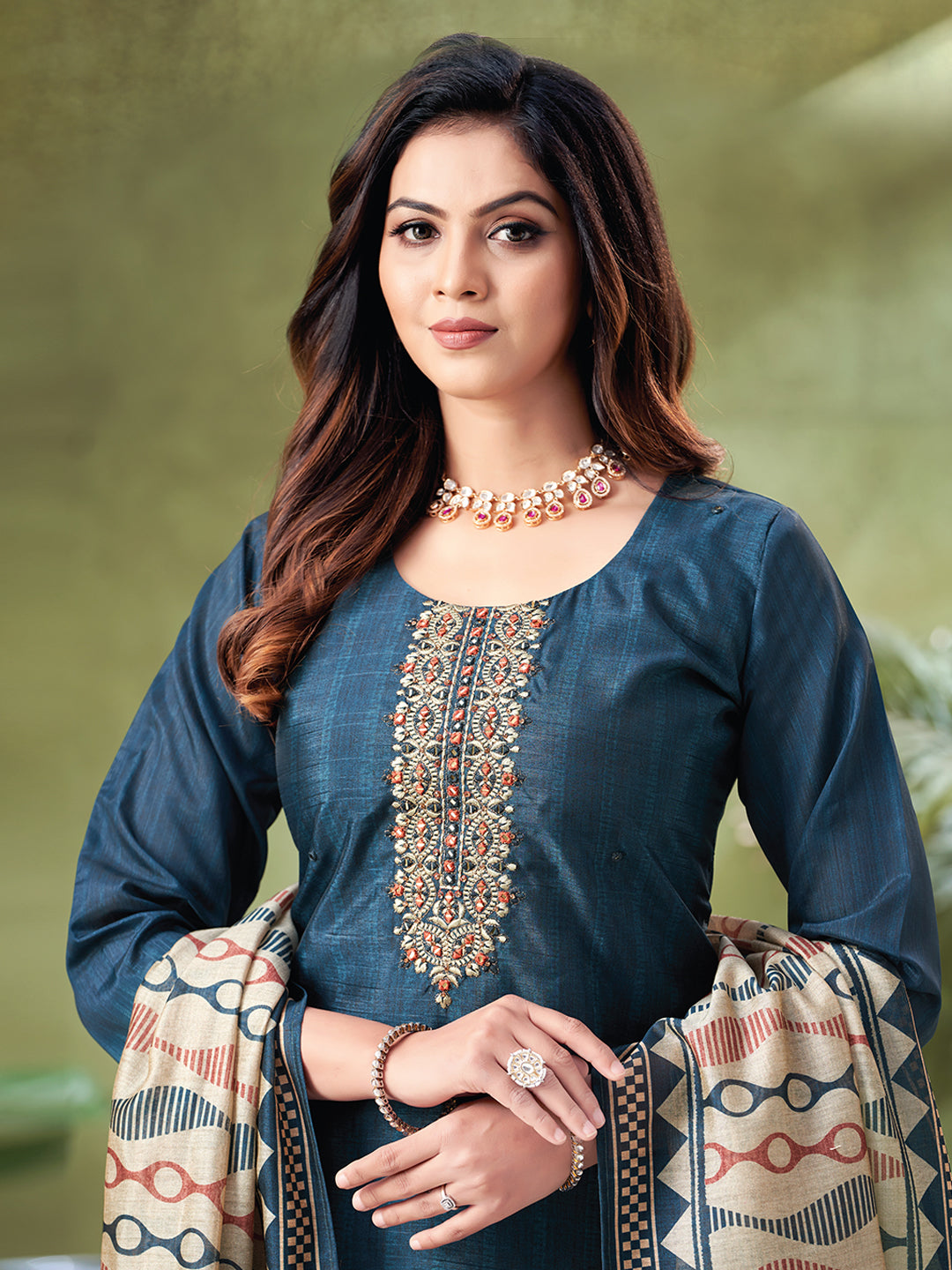 Peacock Blue Color Readymade Salwar