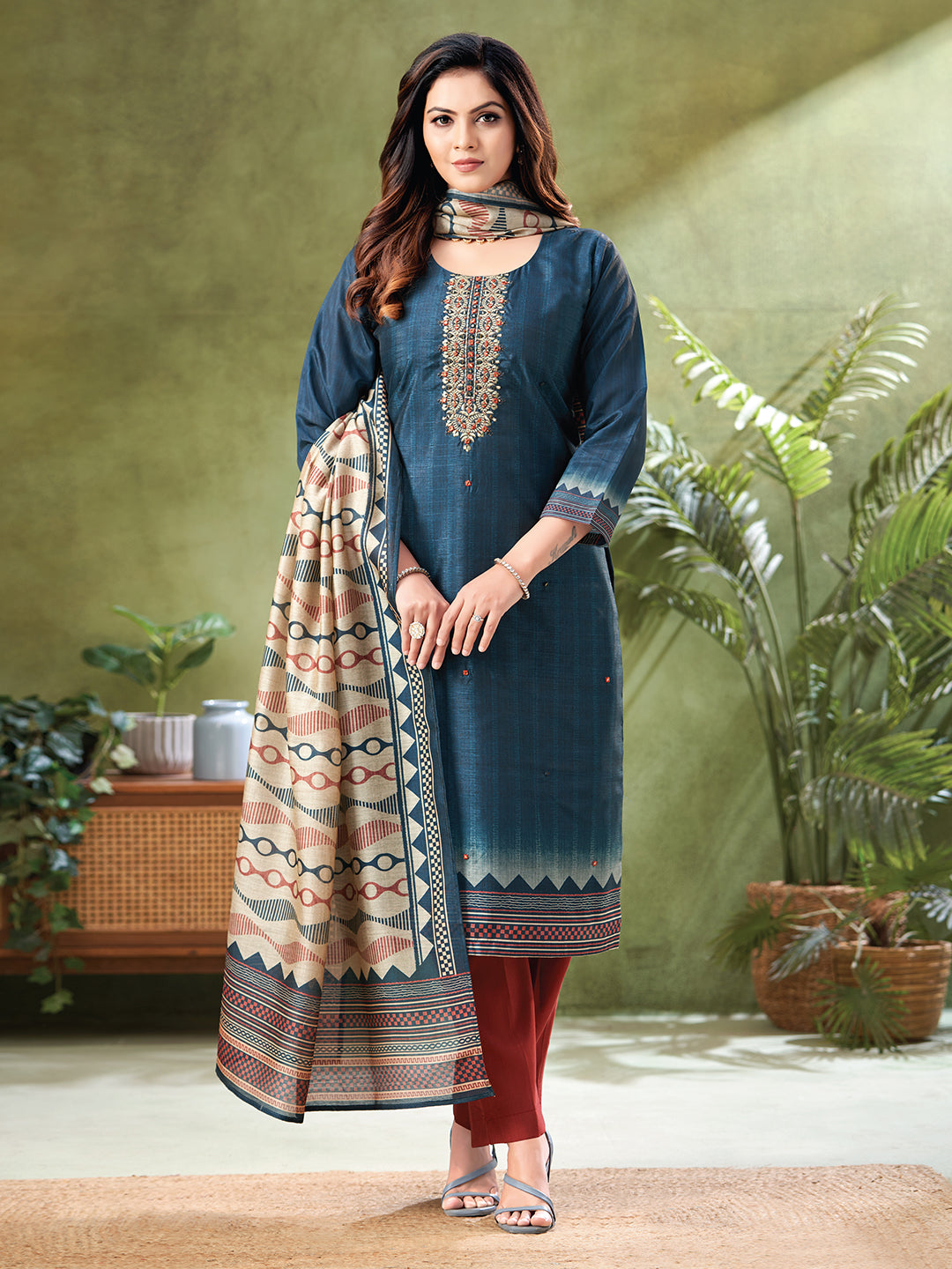 Peacock Blue Color Readymade Salwar
