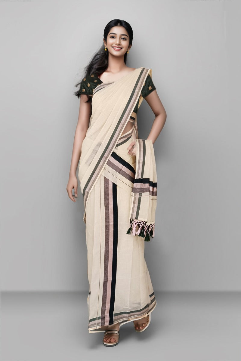 Off White Color Cotton Set Mundu With Plain Design