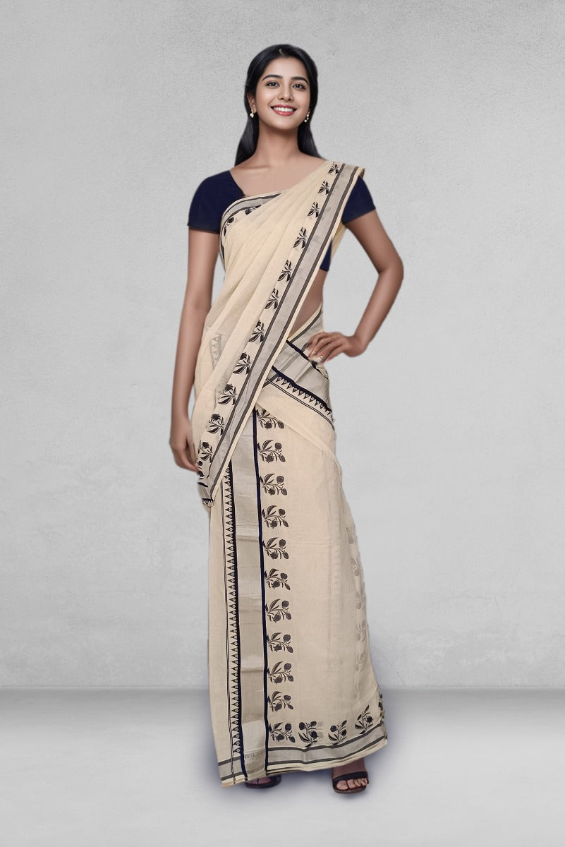Off White Color Cotton Set Mundu With Print Design