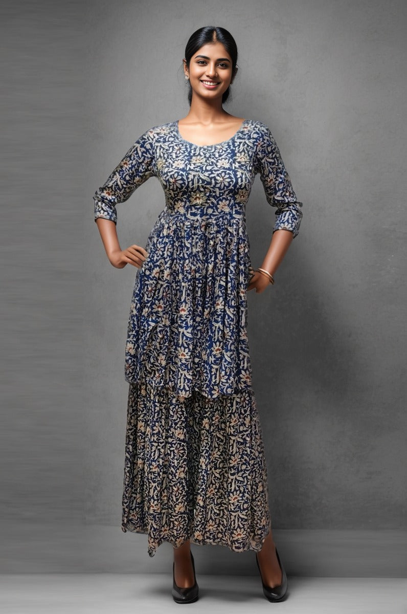 Blue Cotton Party Wear Sharara